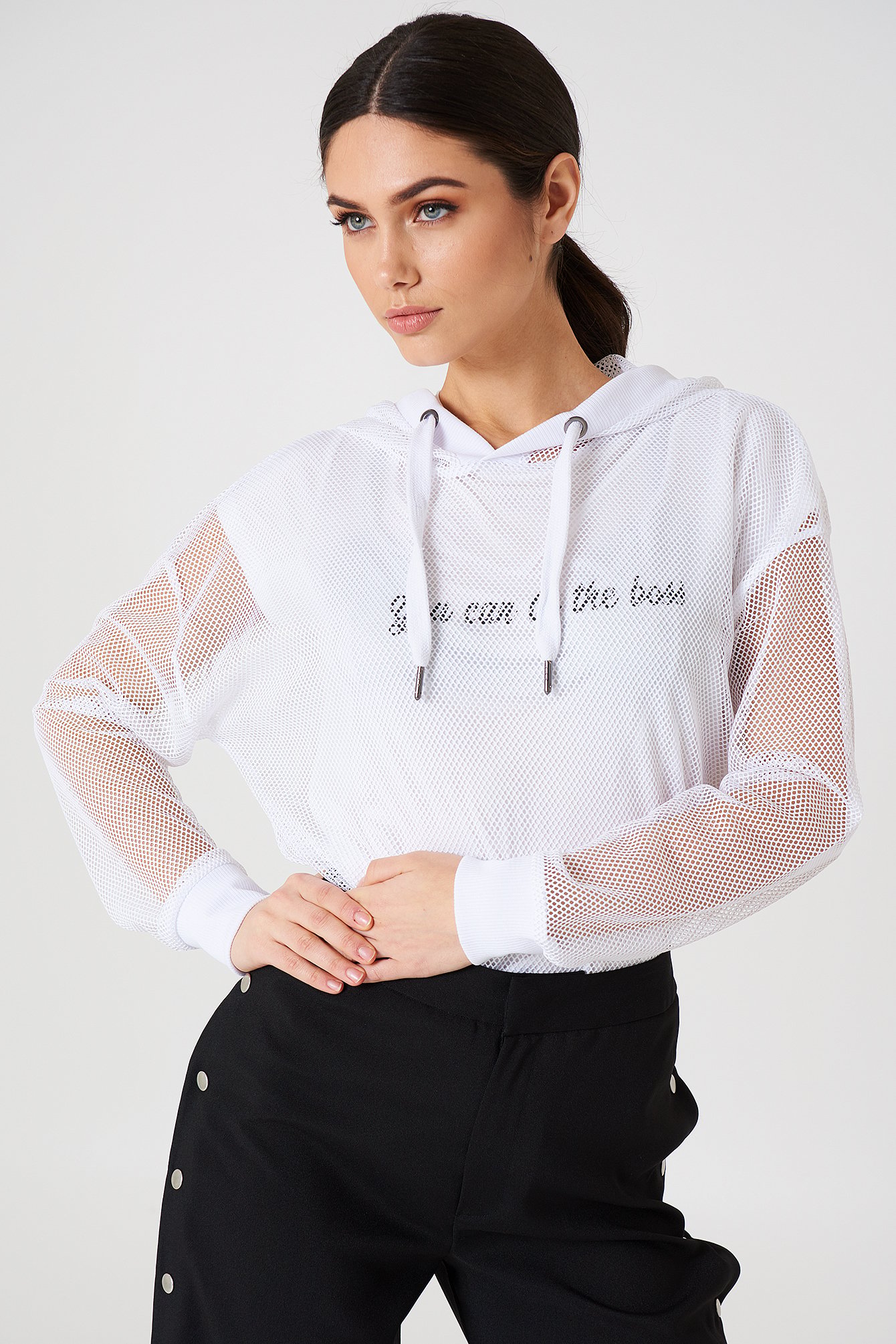 White mesh hoodie women's Clearance