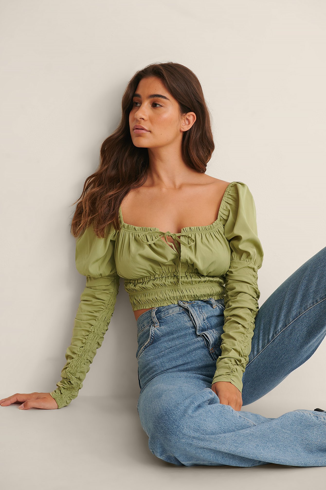 Green Detailed Sleeve Blouse