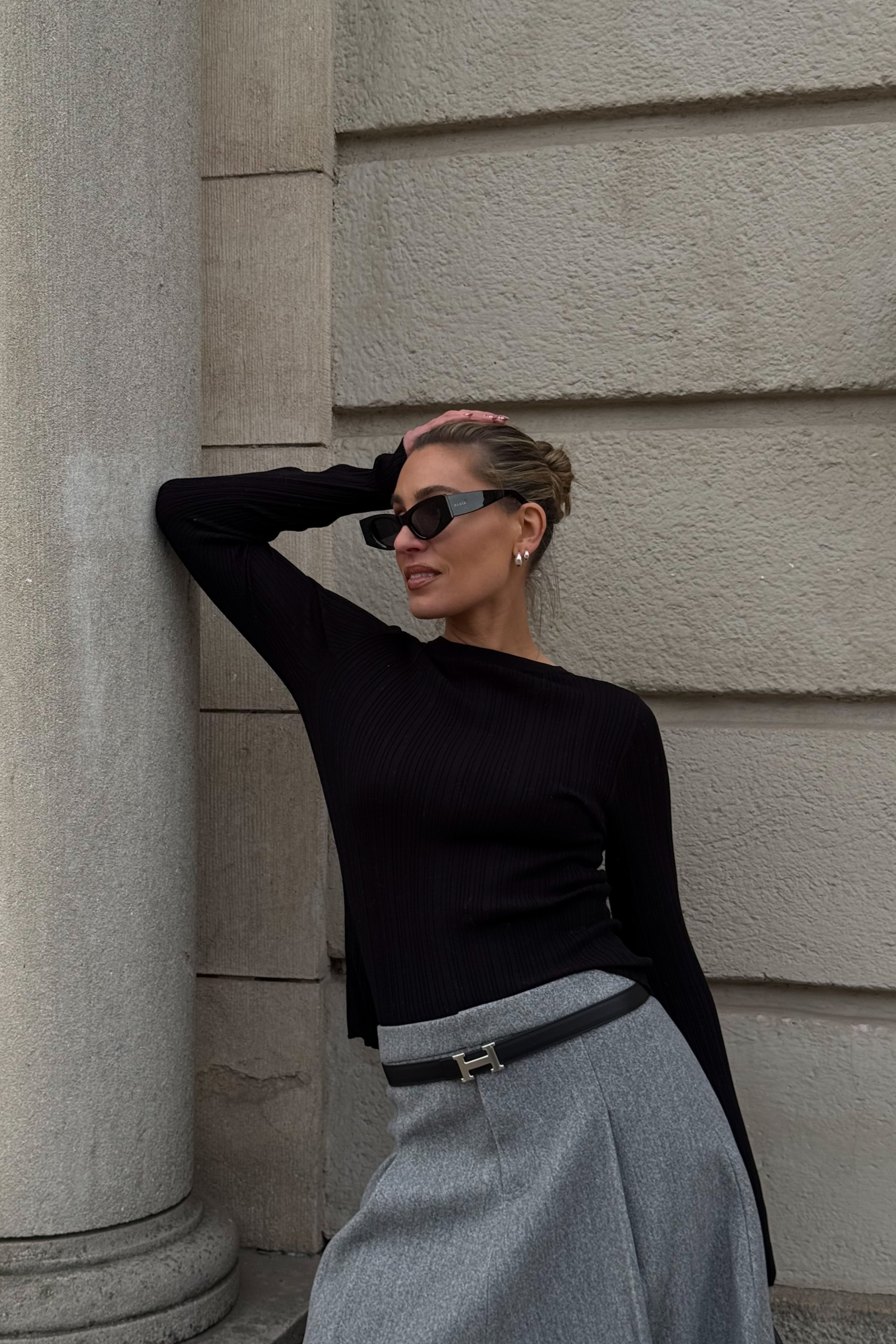 Knitted Button Detail Top Black | NA-KD