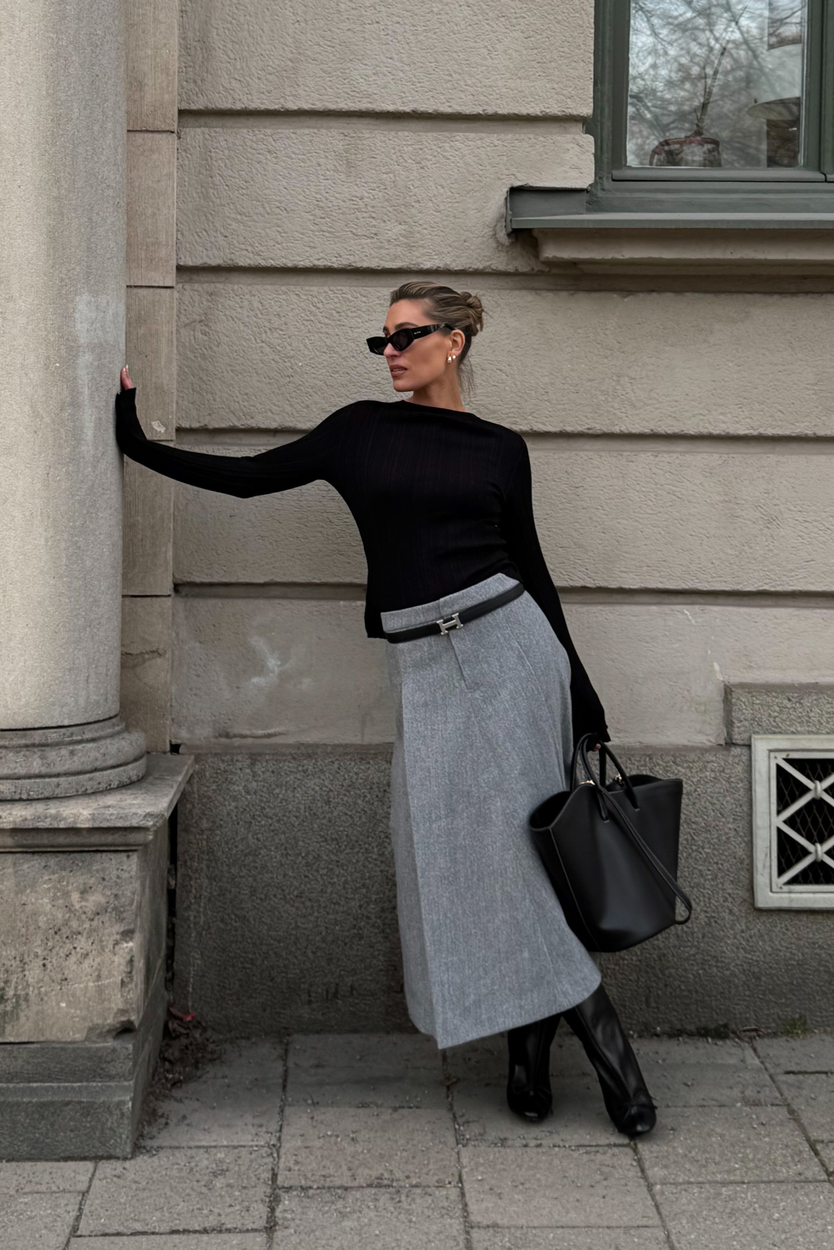 Mid Waist Midi Skirt Grey | NA-KD