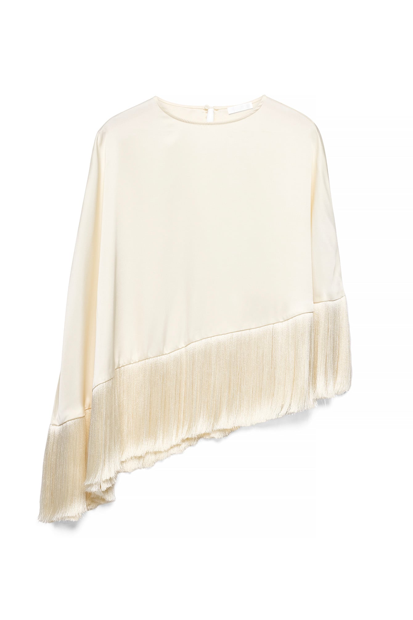 Offwhite Satin Asymmetric Fringe Cape