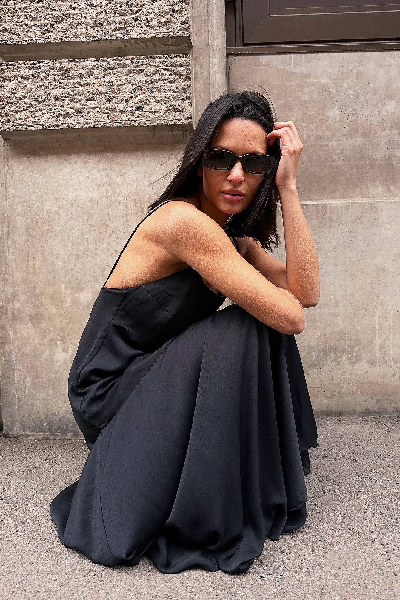 Satin Asymmetric Tier Slip Dress Black | NA-KD Satin Asymmetric Tier Slip Dress Black | NA-KD