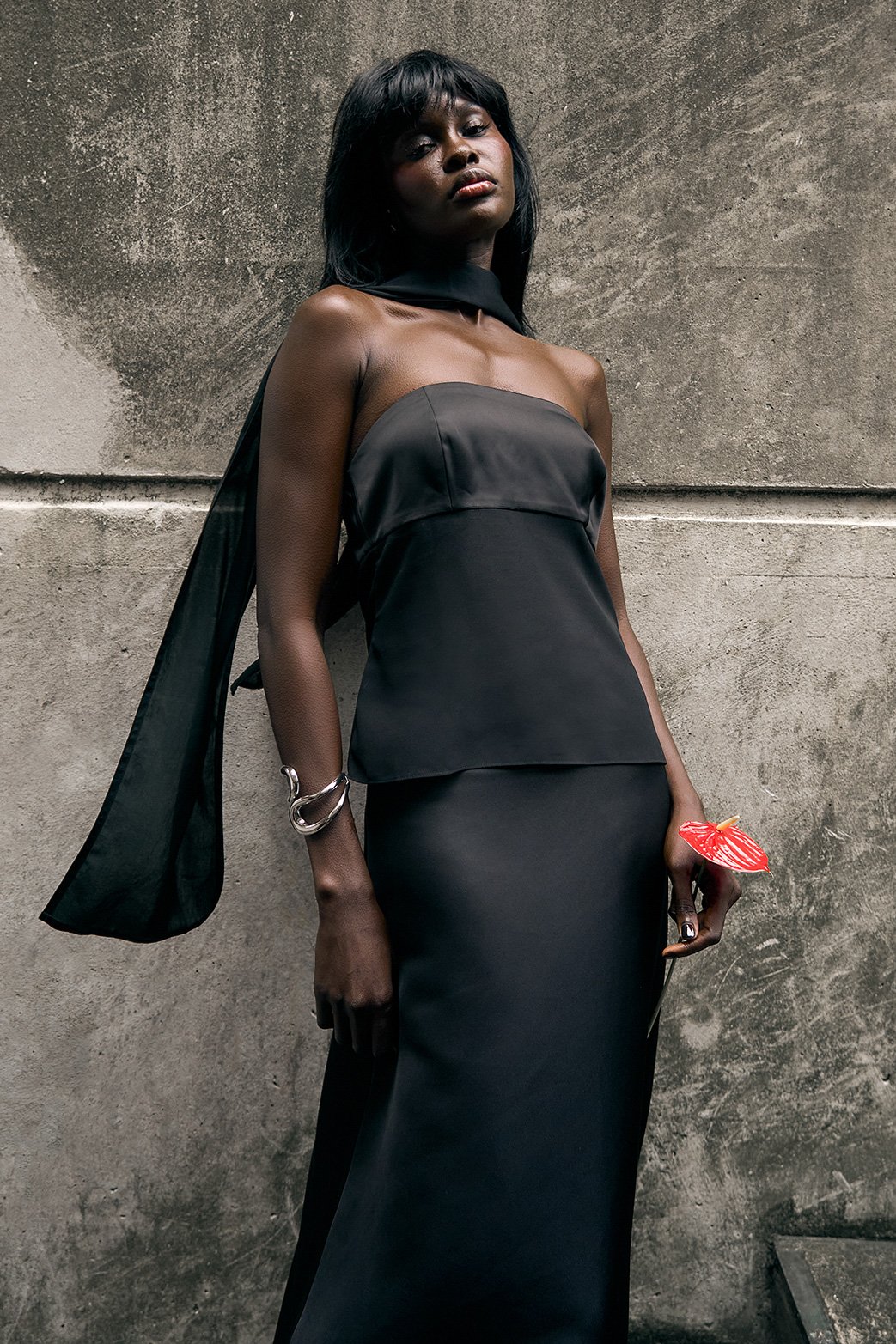 Amy Lefévre x NA-KD Bandeautop van satijnen chiffon - Strapless Topje - Zwart - EU 34 - NA-KD / NAKD