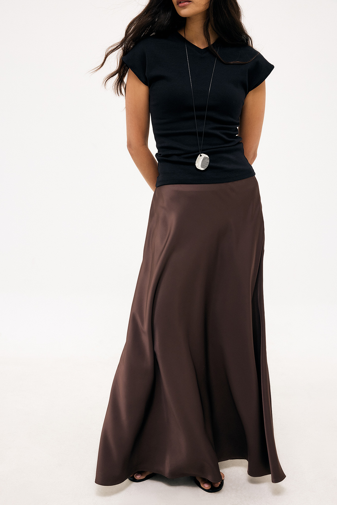 Brown Satin Maxi Skirt