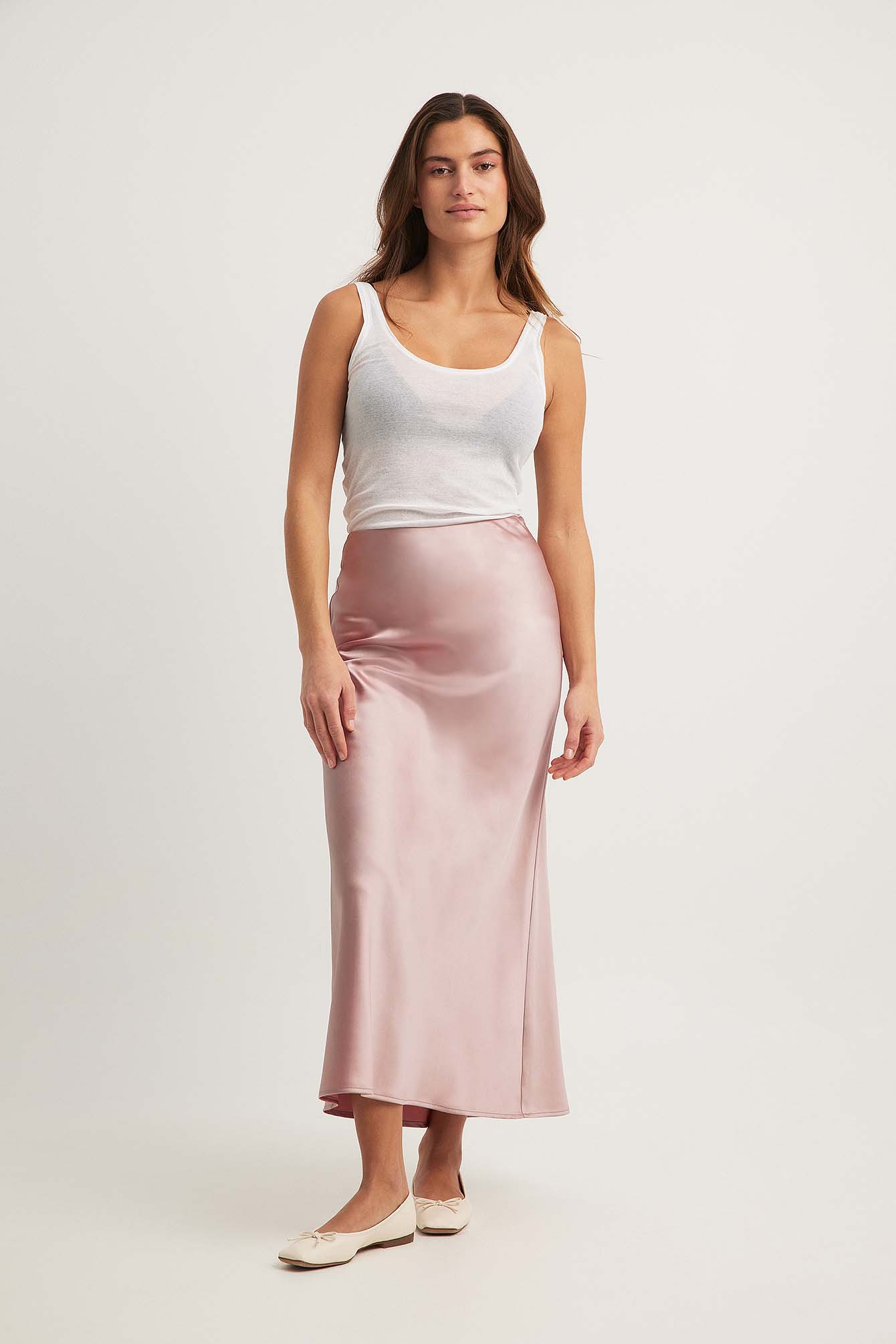 Satin Midi Skirt Pink NA-KD