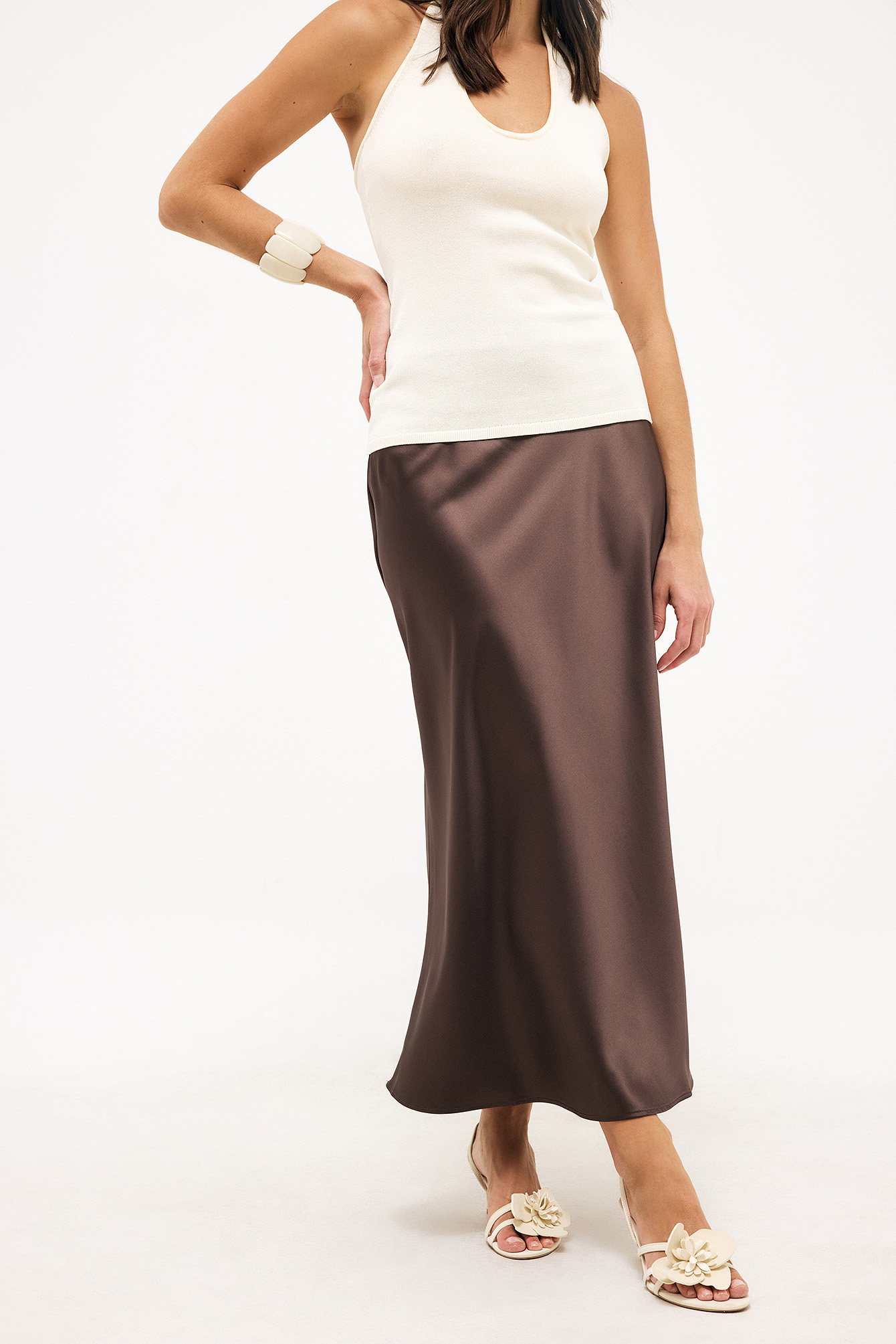 Satin Midi Skirt - Satin Skirts - Brown - EU 32 - NA-KD / NAKD