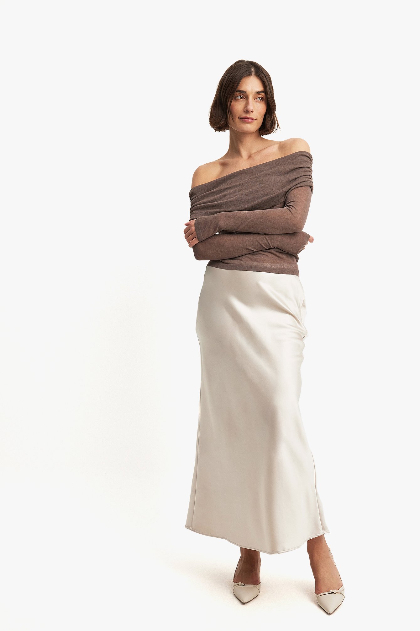 NA-KD Jupe mi-longue en satin - Jupes en satin - Beige - EU 38 - NA-KD / NAKD