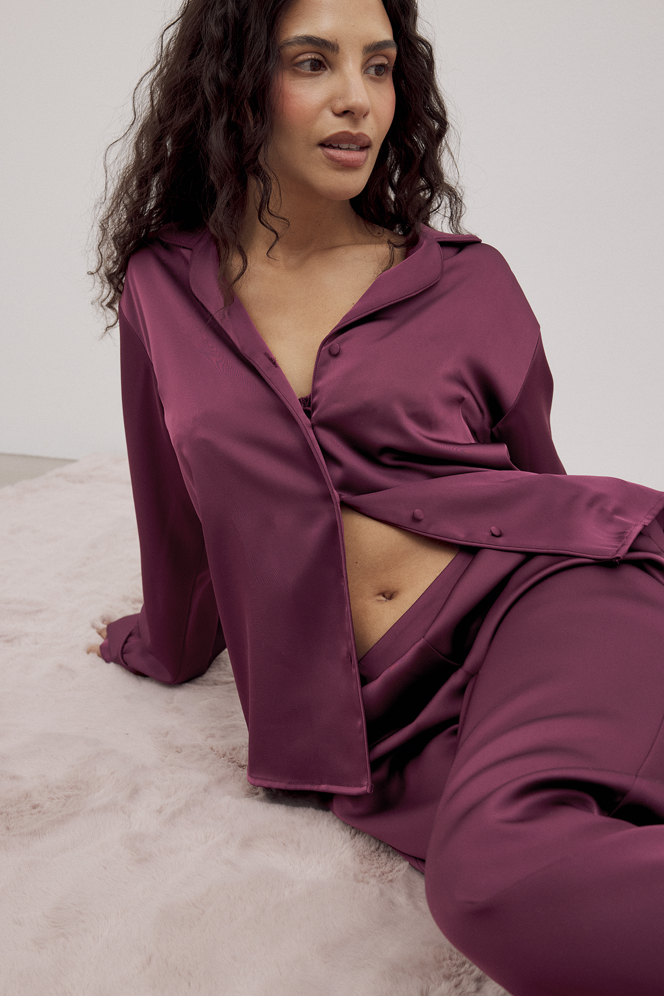 Camisa de pijama de satén - Ropa de dormir - Burgundy - XS - NA-KD / NAKD