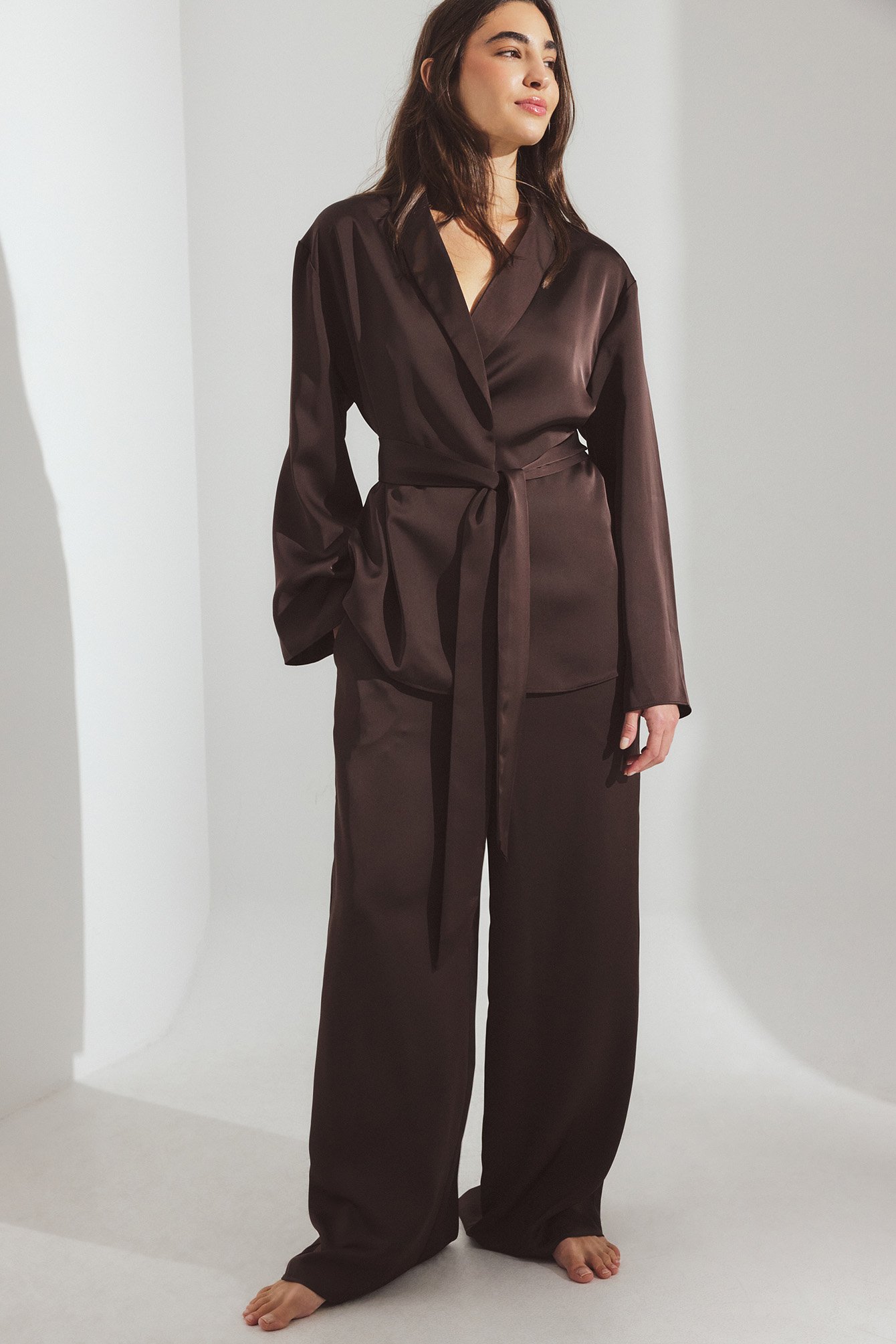 NA-KD Satin Pyjama Pants - Sleepwear - Brown - XS (EU 32) - NA-KD / NAKD