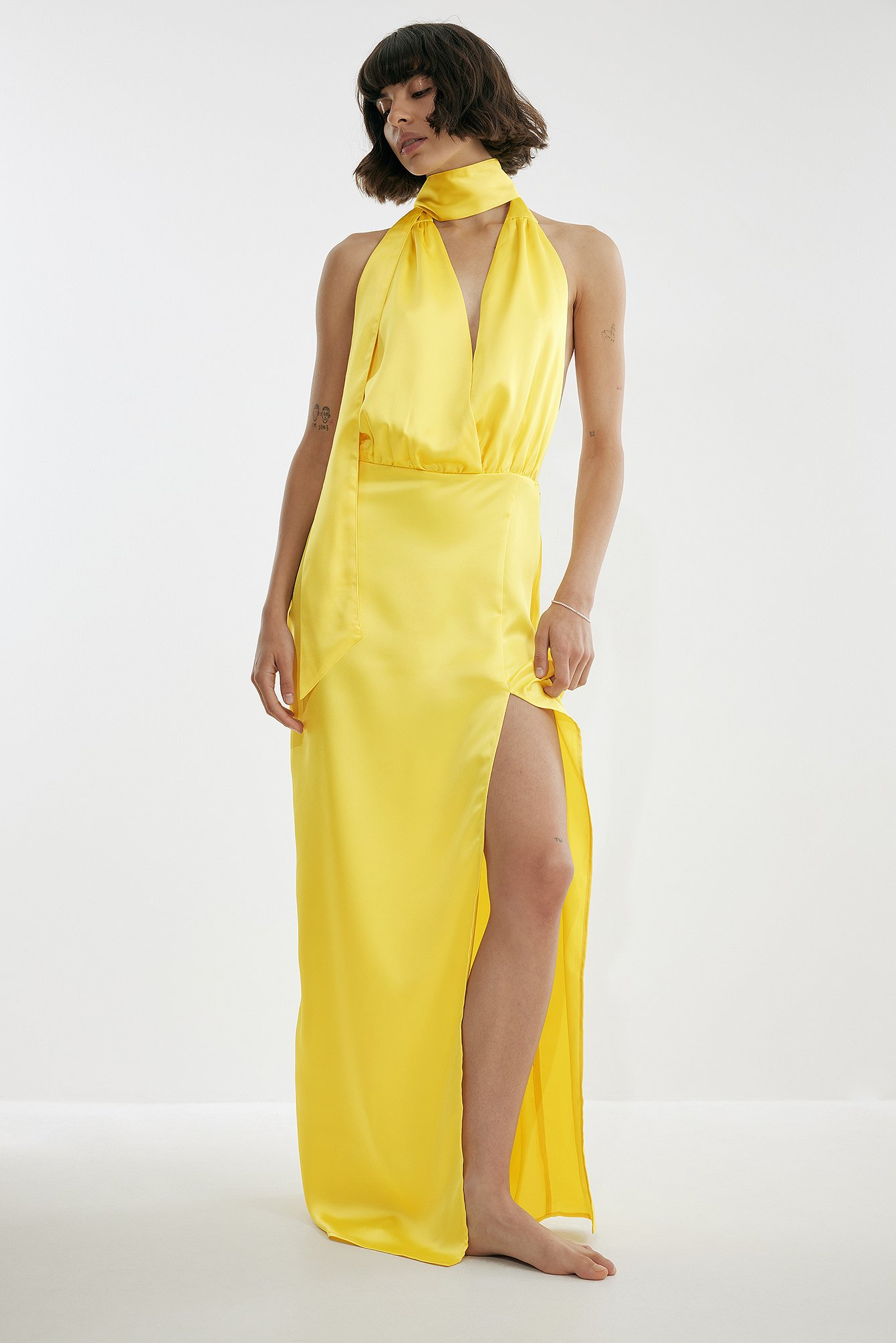Yellow Satijnen maxi-jurk