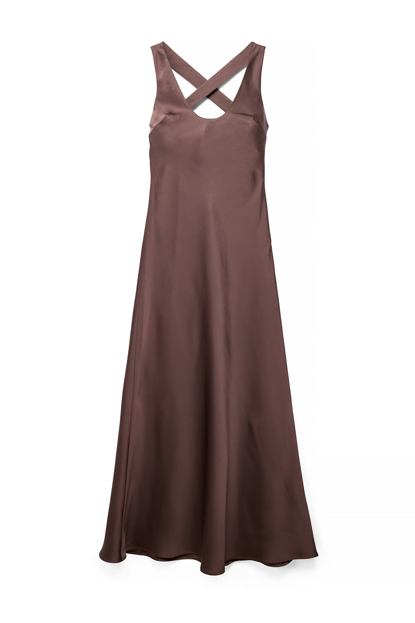 Brown Maxikleid aus Satin mit Rundhalsausschnitt und Tuch
