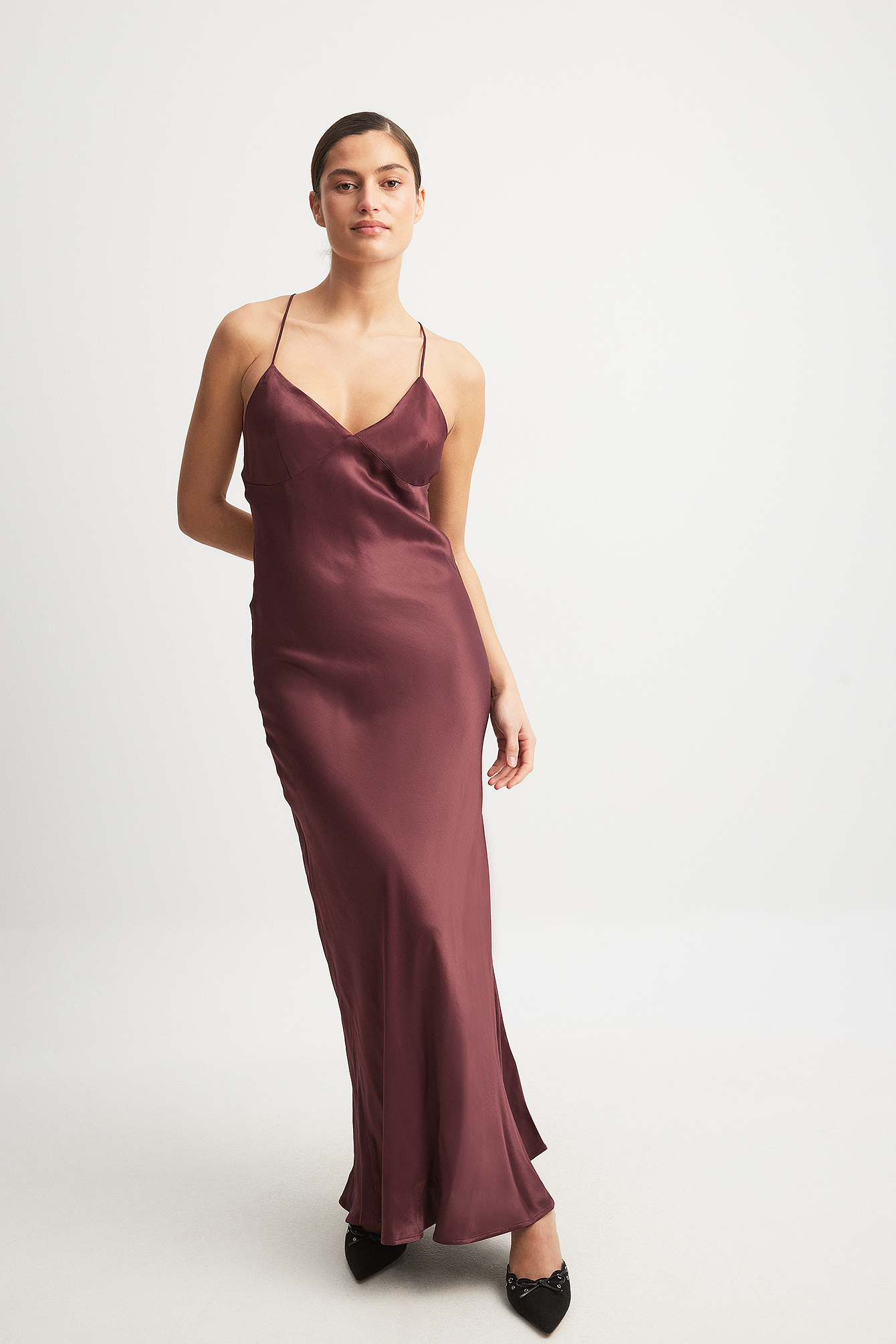 Satin Slip Dress Burgundy | NA-KD Satin Slip Dress Burgundy | NA-KD