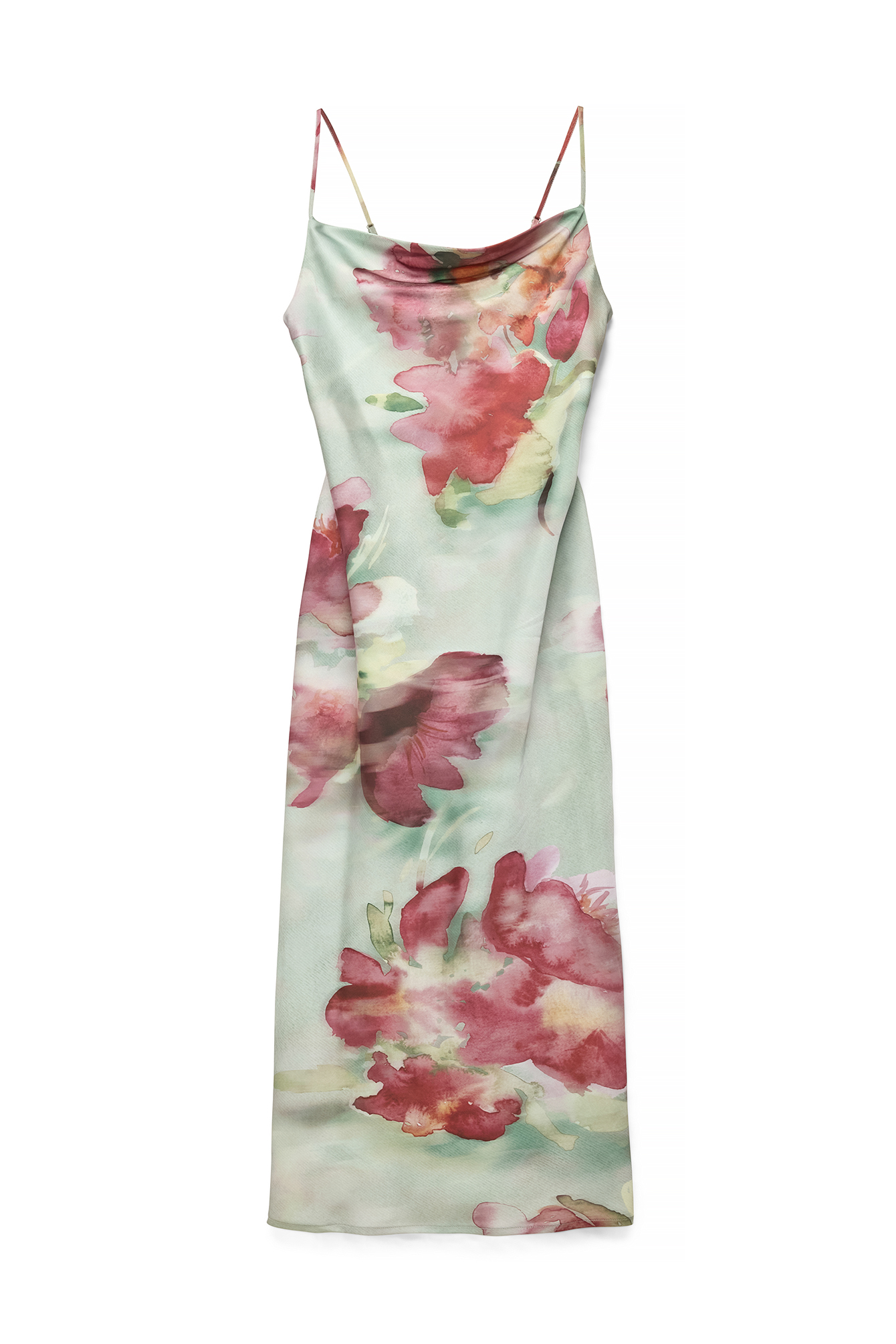 Abstract Floral Satin Slip Maxi Dress