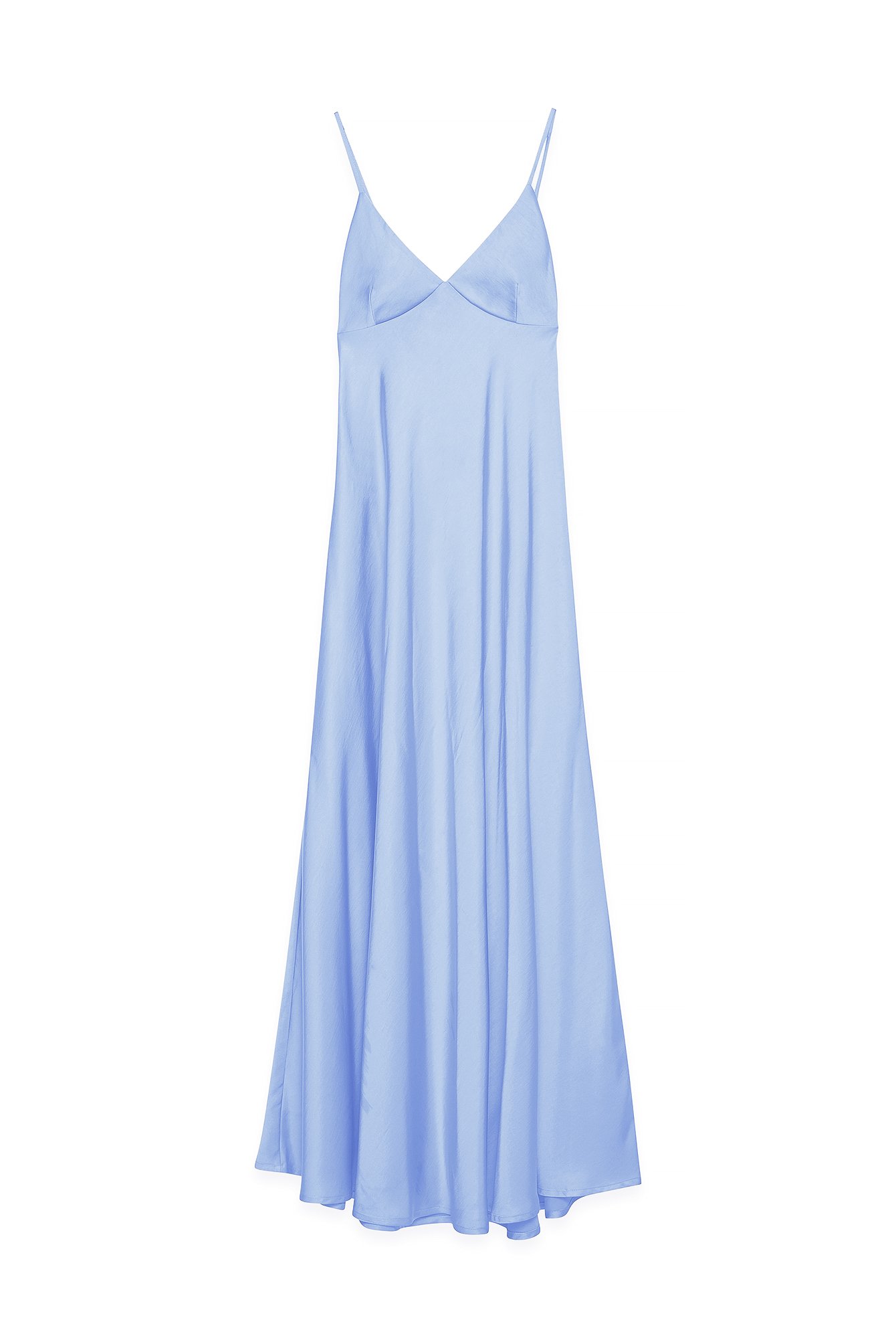 Light Blue Satin Tie Back Volume Dress