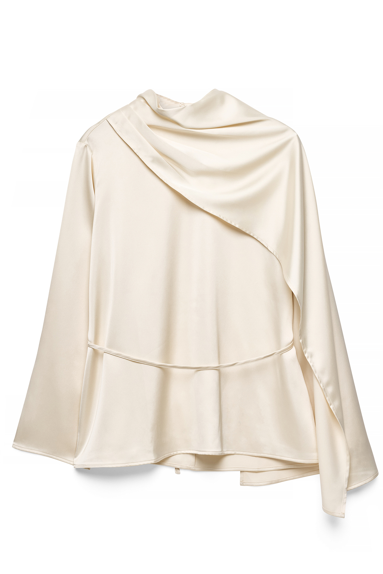 Cream Scarf Cape Satin Blouse