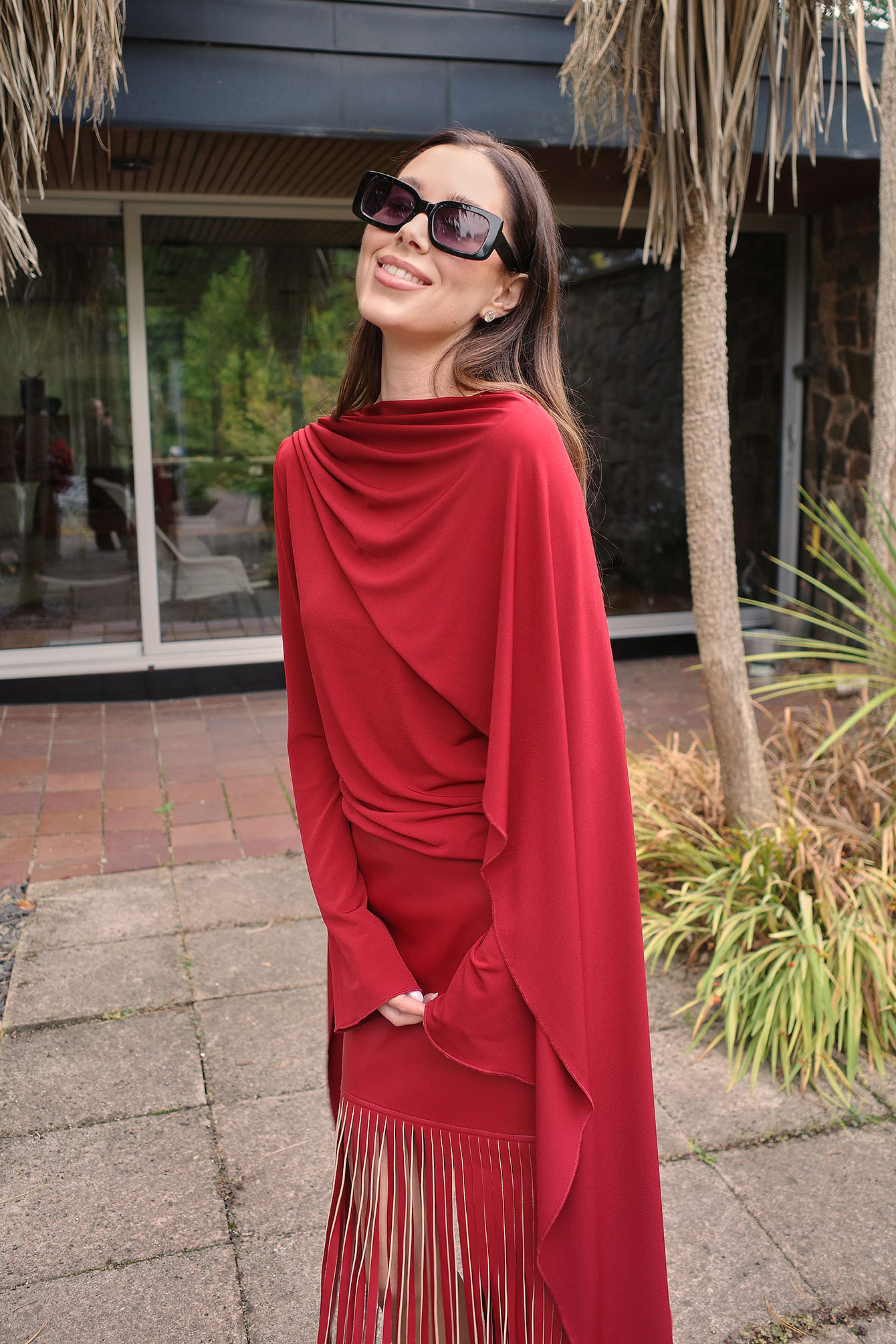 Jourdan Sloane x NA-KD Scarf Detail Jersey Top - Scarf Tops - Red - S (EU 34-36) - NA-KD / NAKD