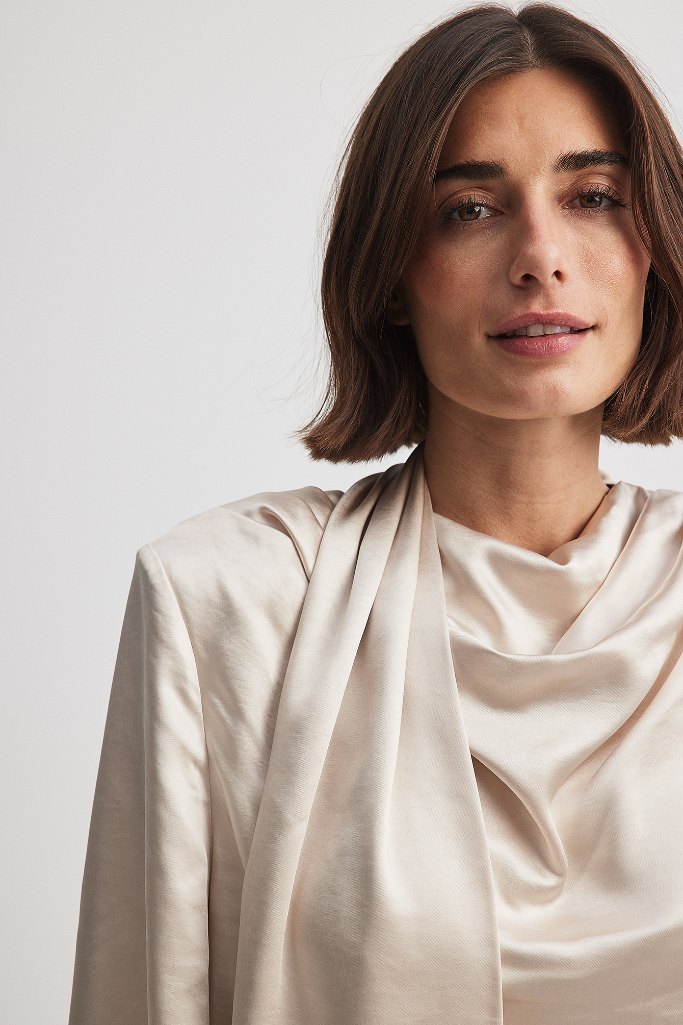 Scarf Detail Satin Top Beige NA-KD - Main Image