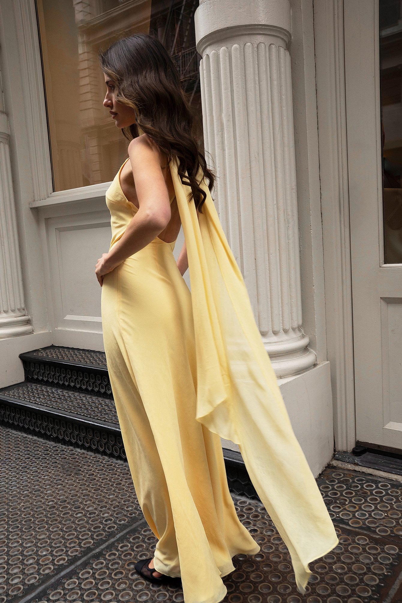 Light Yellow Scarf Maxi Slip Dress