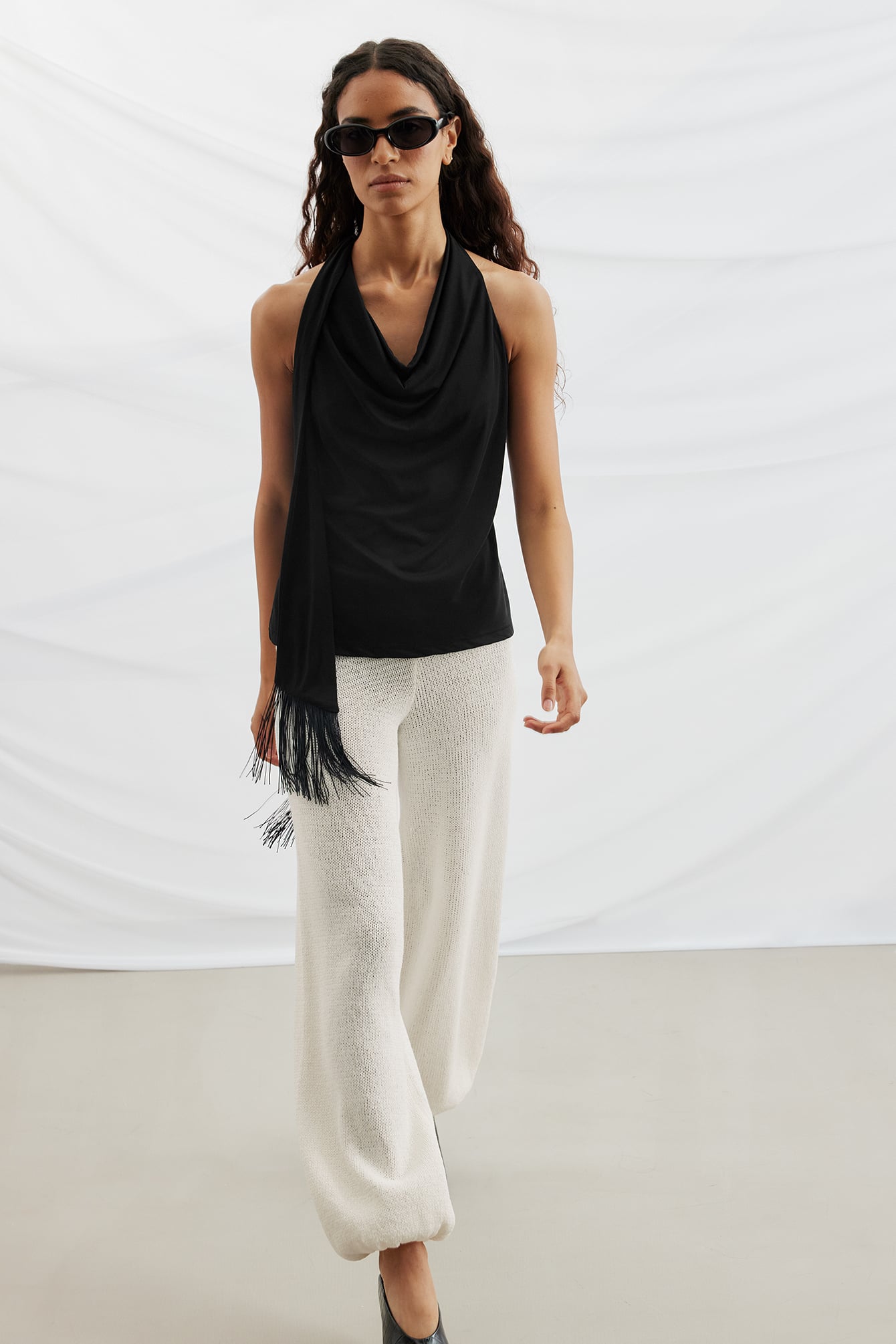 Scarf Tassel Modal Halterneck Top - Scarf Tops - Black - M - NA-KD / NAKD