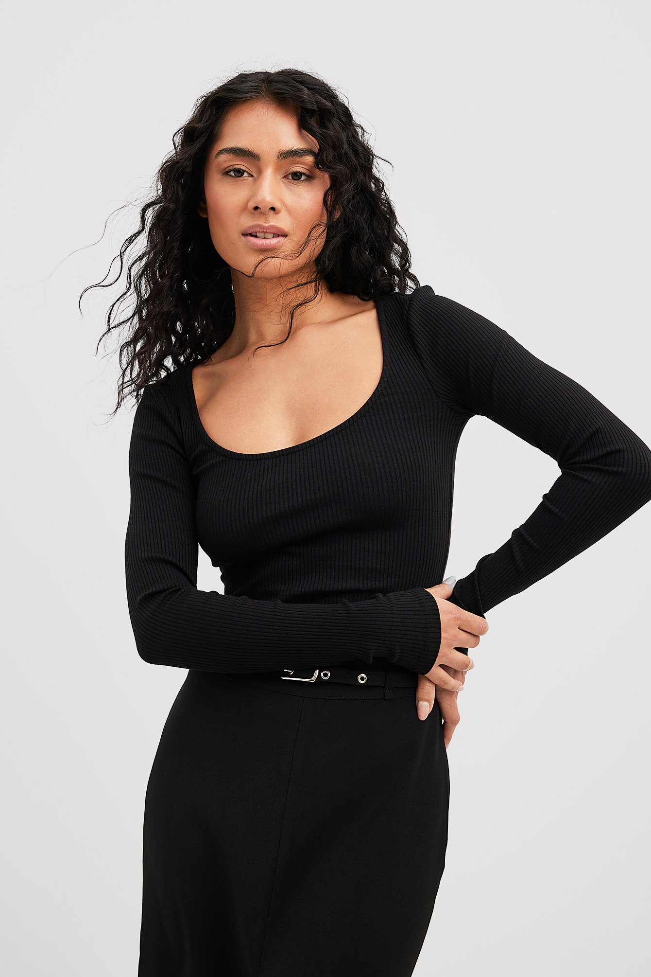 NA-KD Basic Scoop Neck Ribbed Top - Basic Tops - Black - Small - NA-KD / NAKD