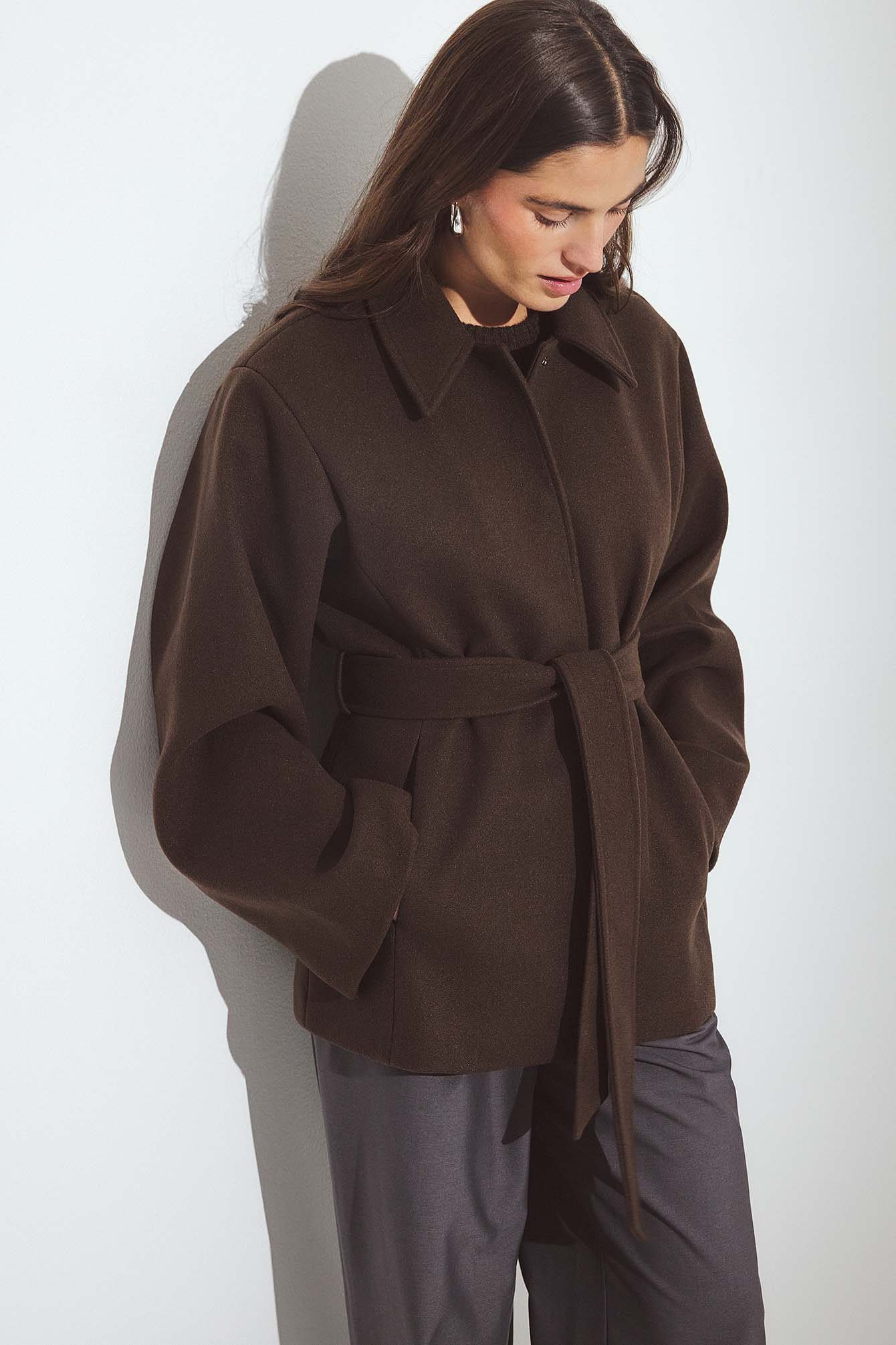 NA-KD Seam Detail Belted Short Coat - Spring Jackets - Brown - EU 34 - NA-KD / NAKD