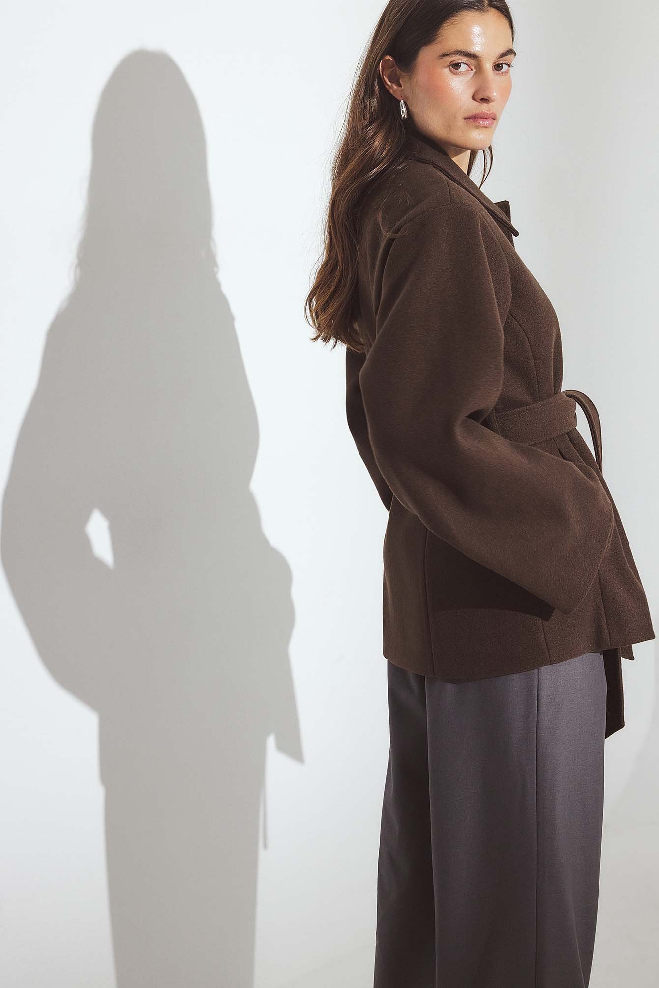 NA-KD Seam Detail Belted Short Coat - Spring Jackets - Brown - EU 44 - NA-KD / NAKD