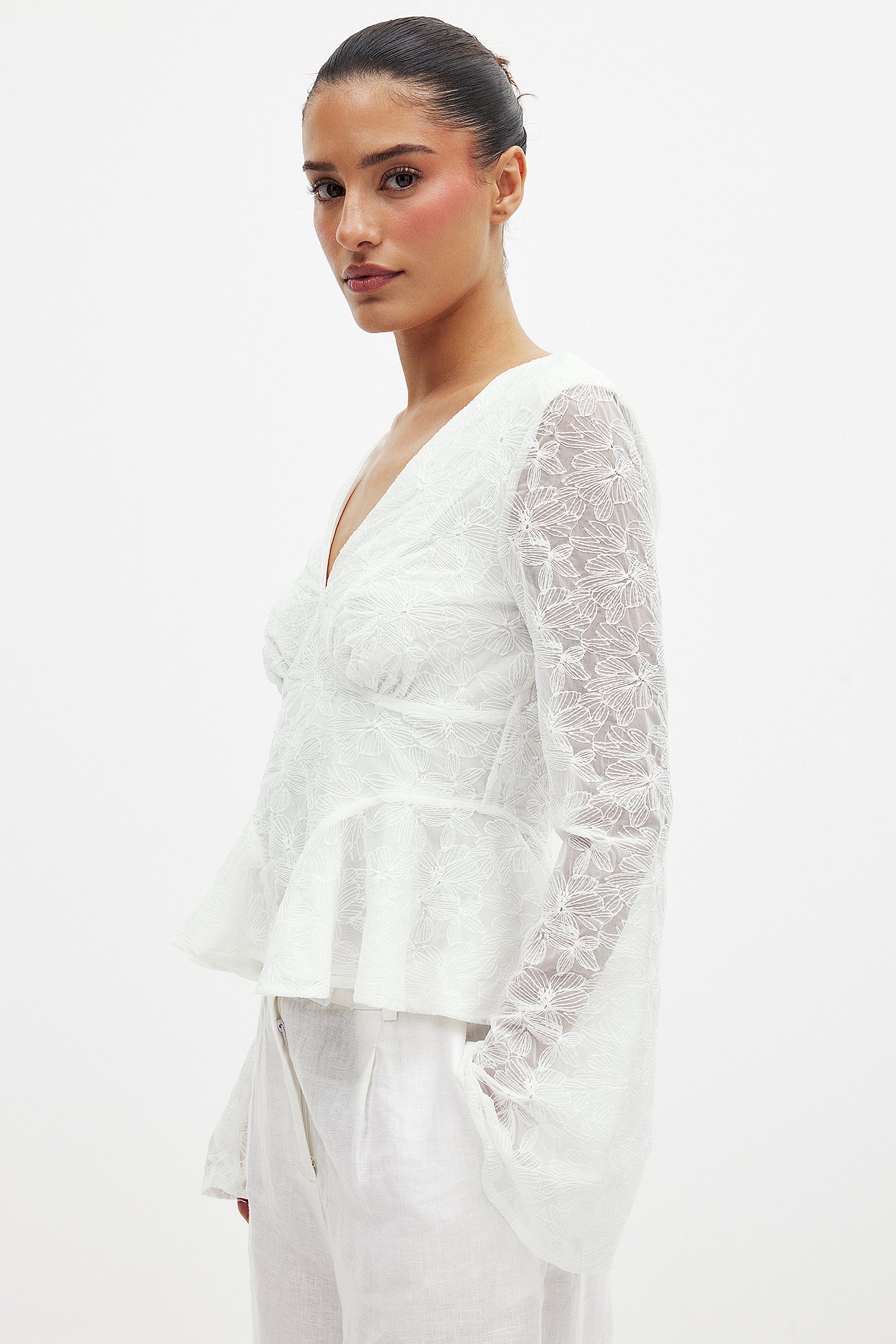 NA-KD Seam Detail Long Sleeve Top - Party Tops - Offwhite - XS (EU 32) - NA-KD / NAKD