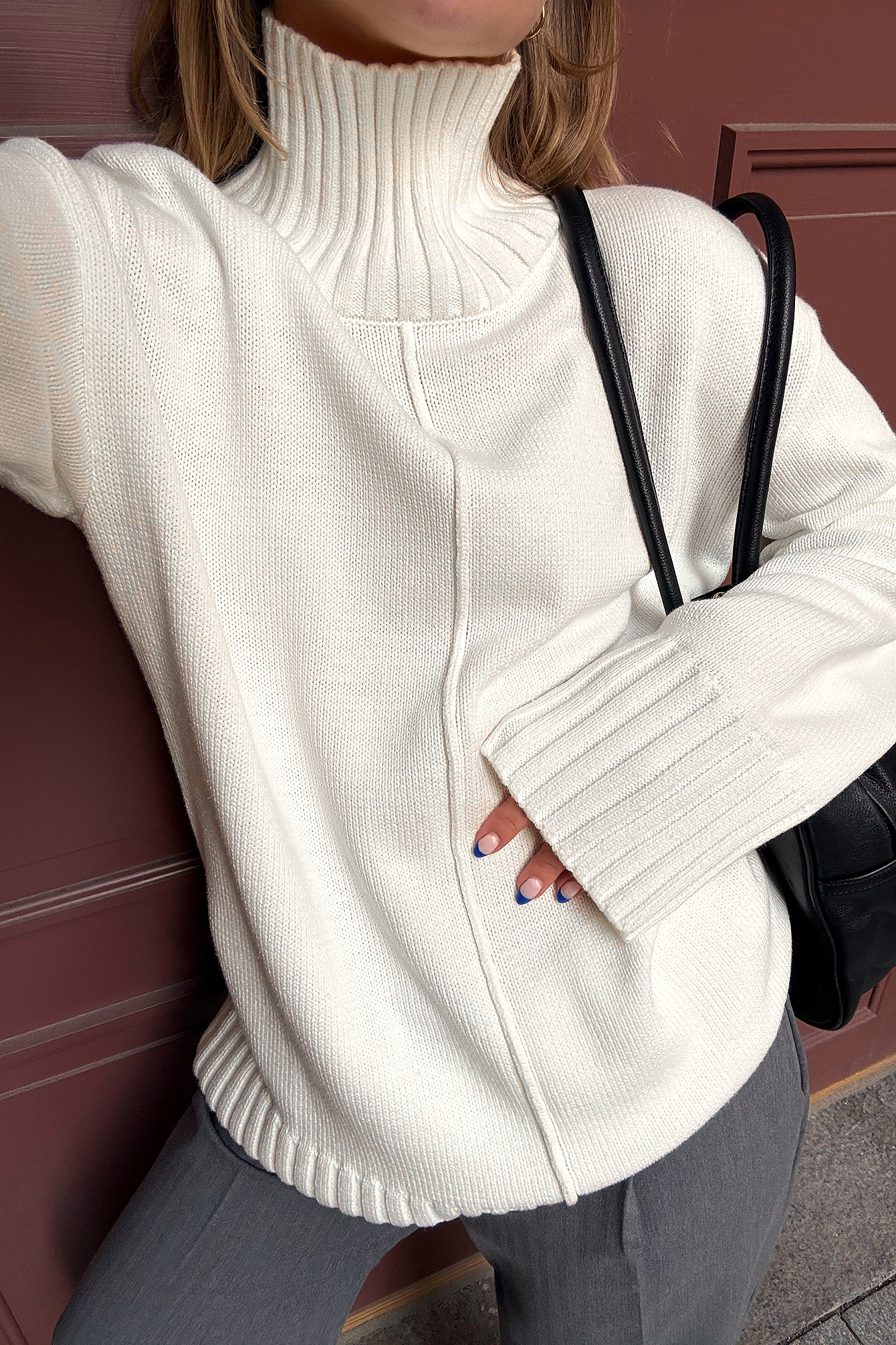 Seam Detail Turtleneck Long Knitted Sweater Offwhite | NA-KD