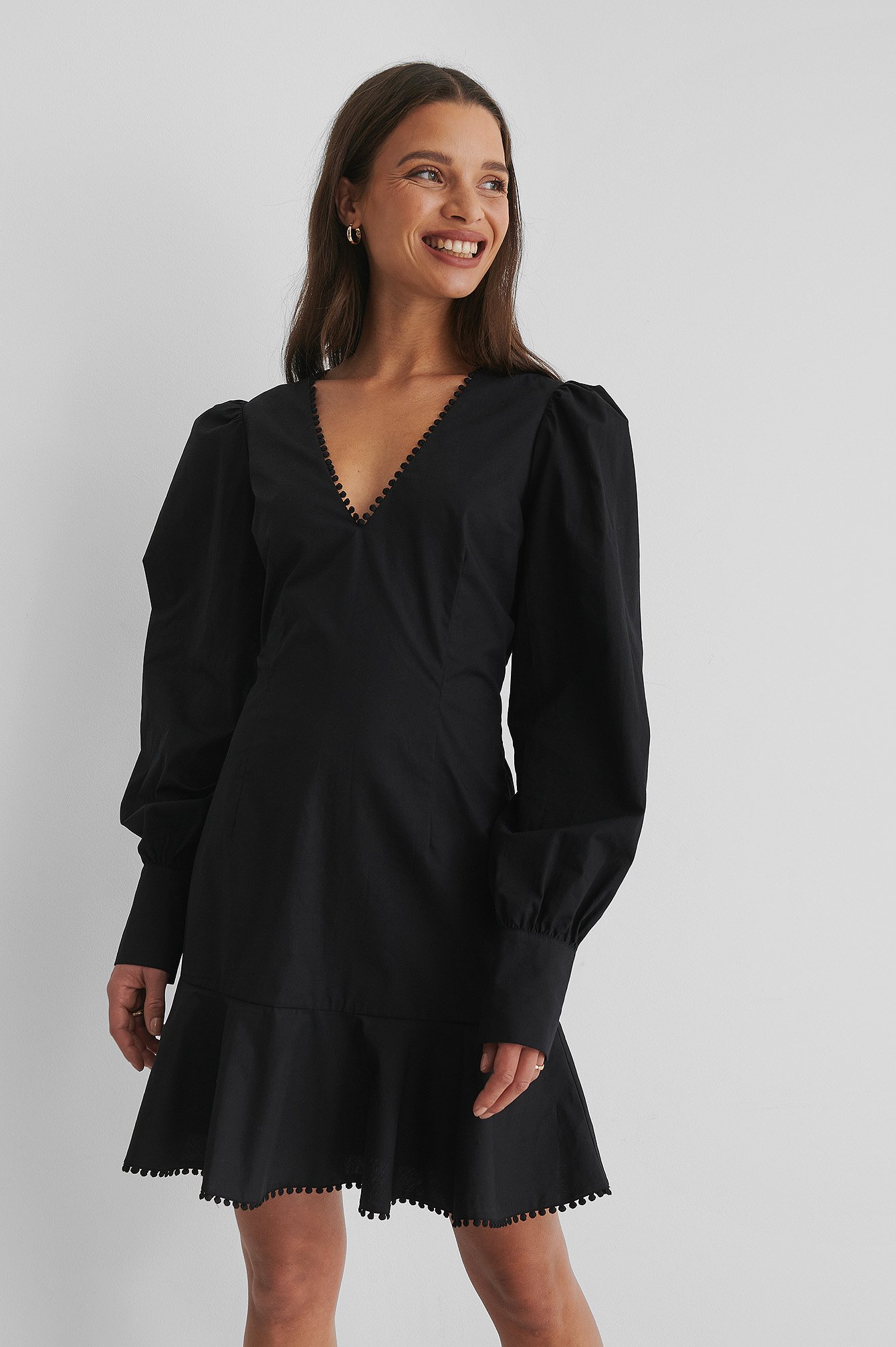 Black Wide Shoulder Mini Dress