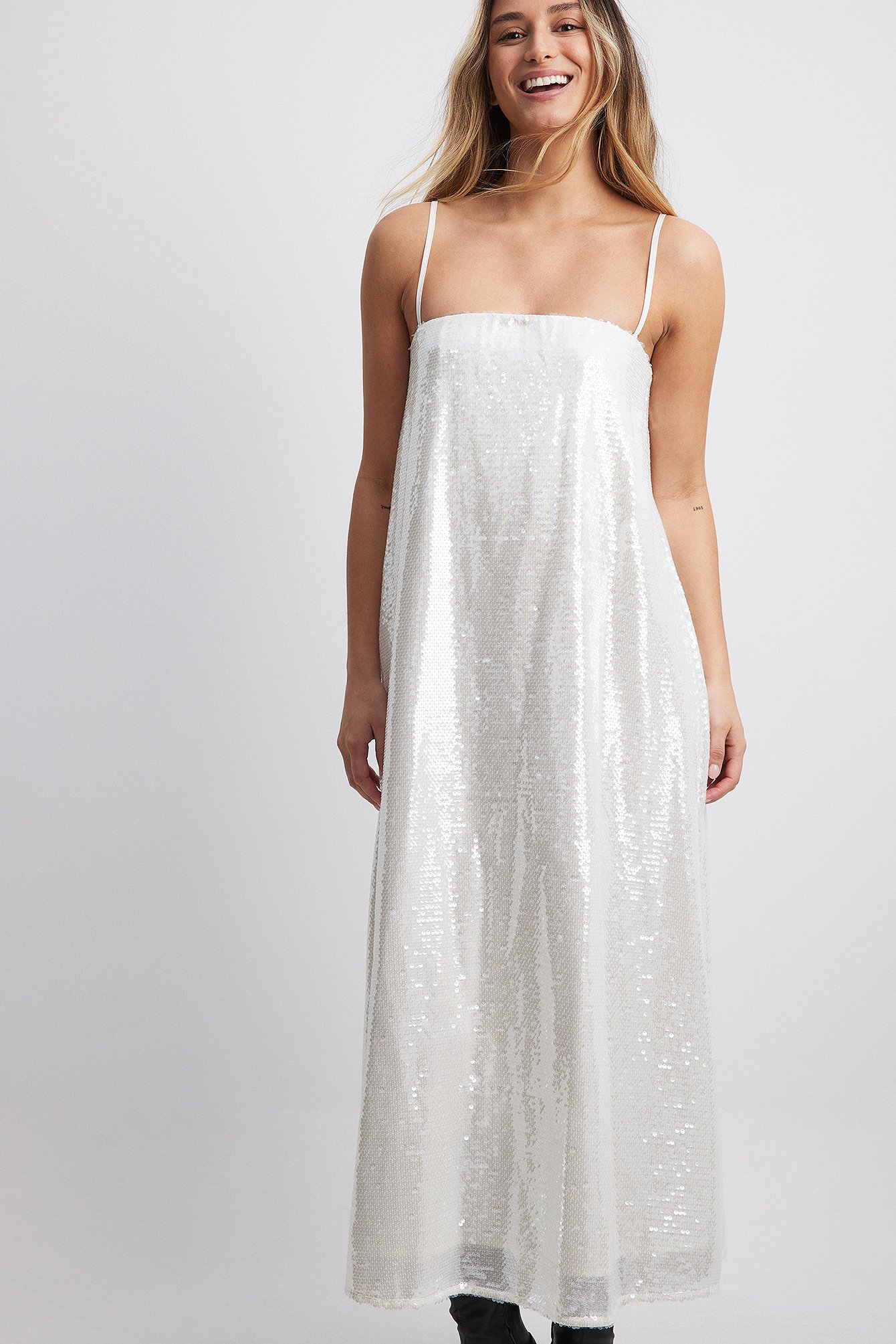 Sequin Bandeau Dress White | NA-KD Sequin Bandeau Dress White | NA-KD