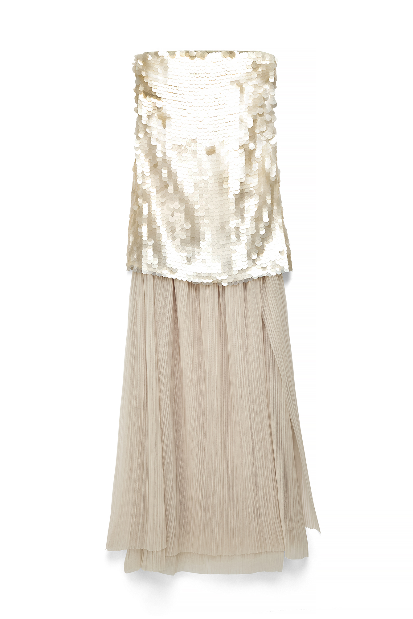 Cream Sequin Bandeau Maxi Dress