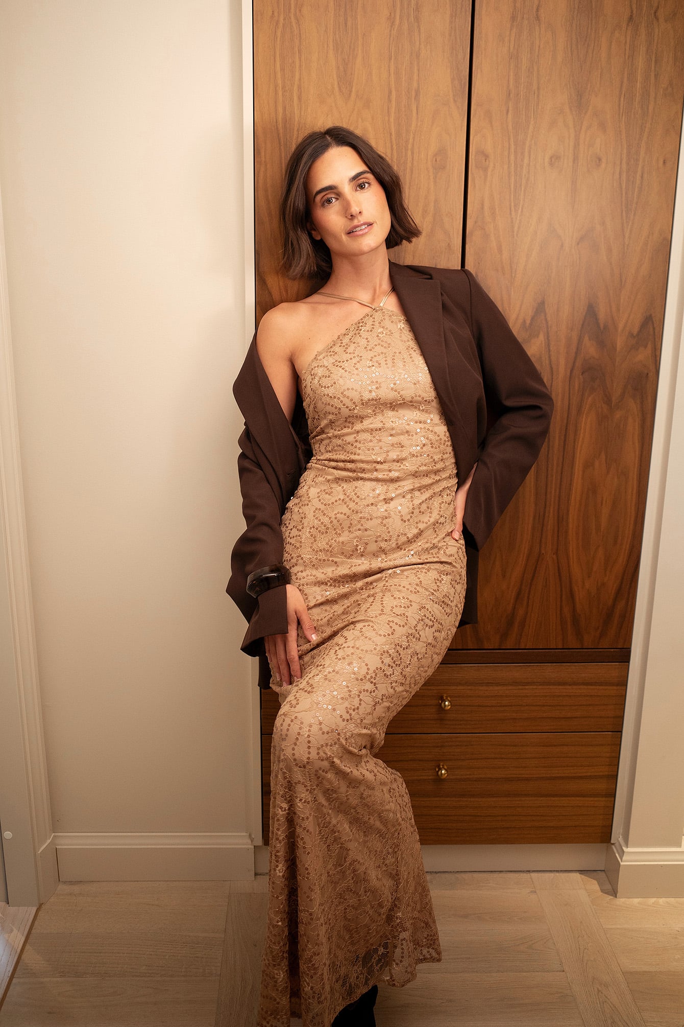 Sequin Bandeau Maxi Dress Brown | NA-KD