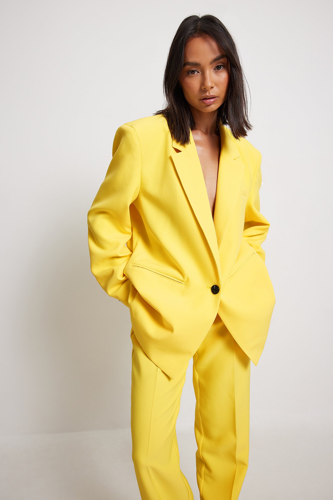 Recycled Sharp Oversized Blazer Yellow | NA-KD