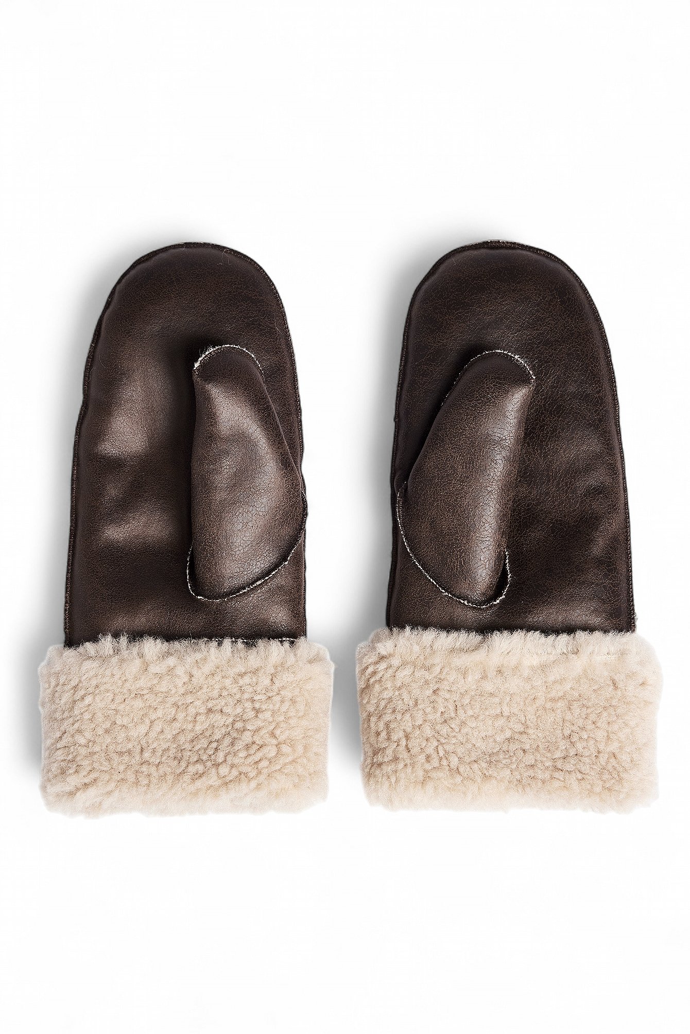 NA-KD Shearling Mittens - Gloves - Brown - X-Small/Small - NA-KD / NAKD