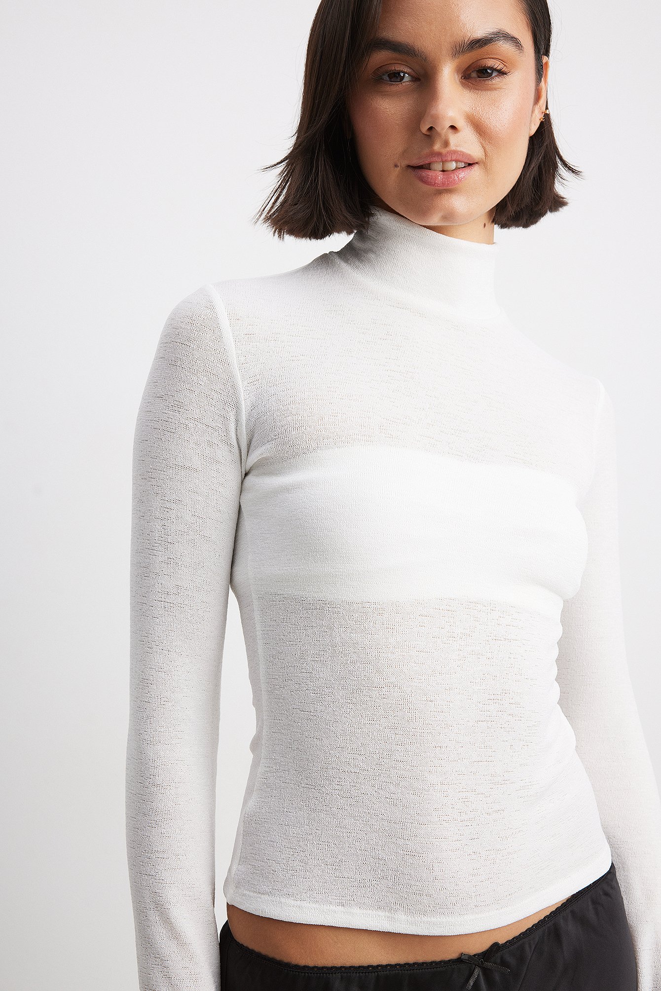 NA-KD Sheer Collar Top - Turtlenecks - Offwhite - XX-Small - NA-KD / NAKD