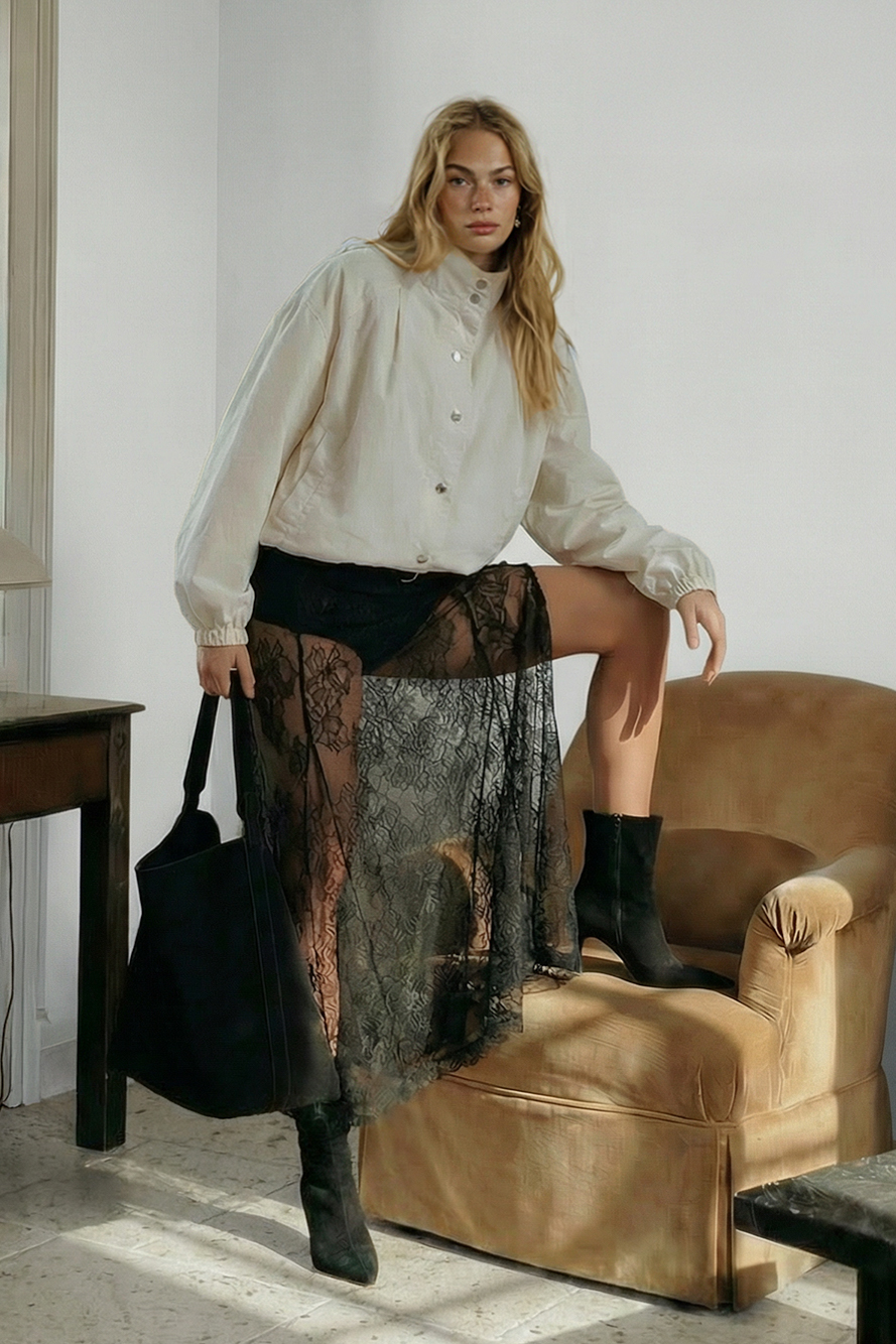 Maxifalda de encaje transparente - Faldas largas - Black - S - NA-KD / NAKD