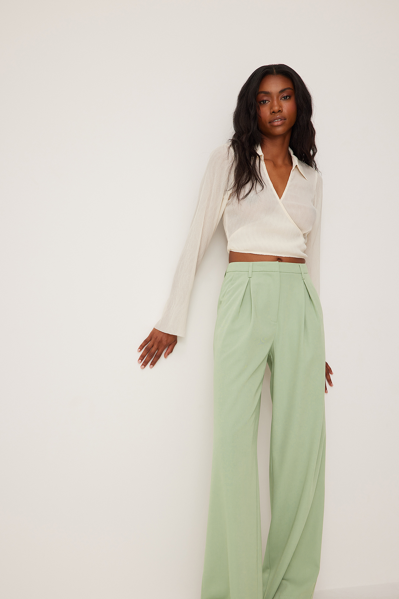 Sheer Structured Wrap Blouse Offwhite 