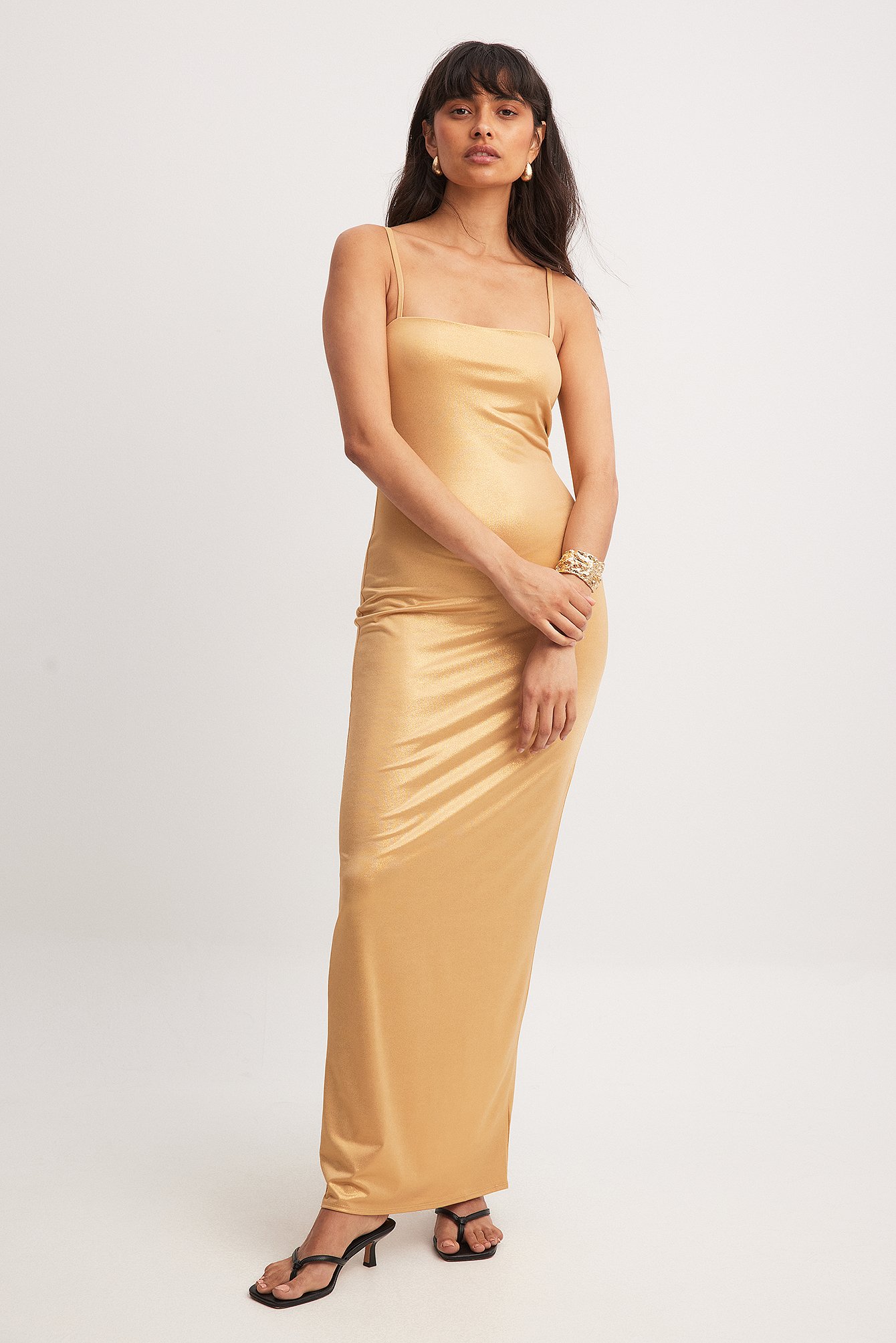 Shiny Maxi Dress Gold | NA-KD Shiny Maxi Dress Gold | NA-KD