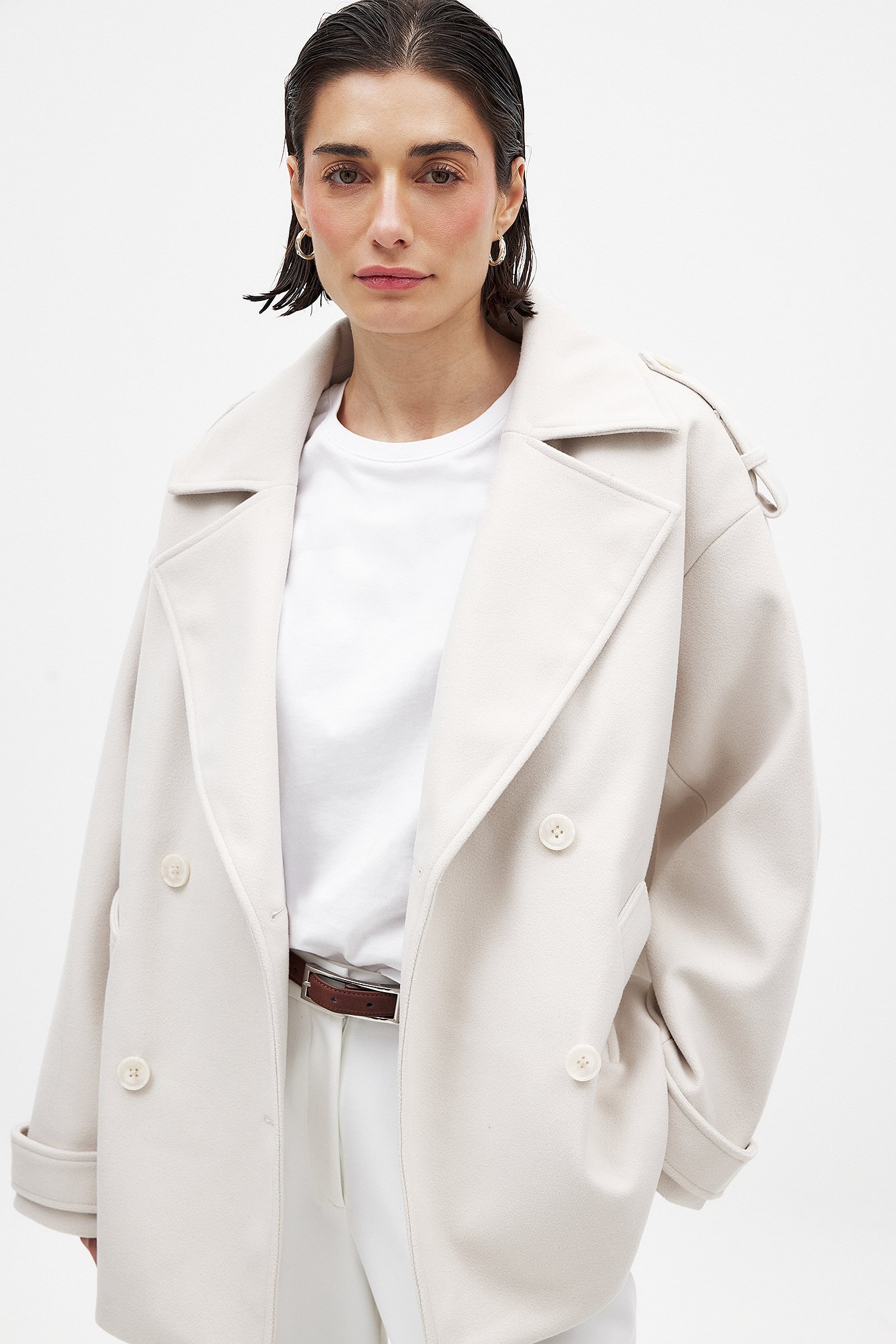 NA-KD Oversized Short Coat - Spring Jackets - Beige - EU 42 - NA-KD / NAKD