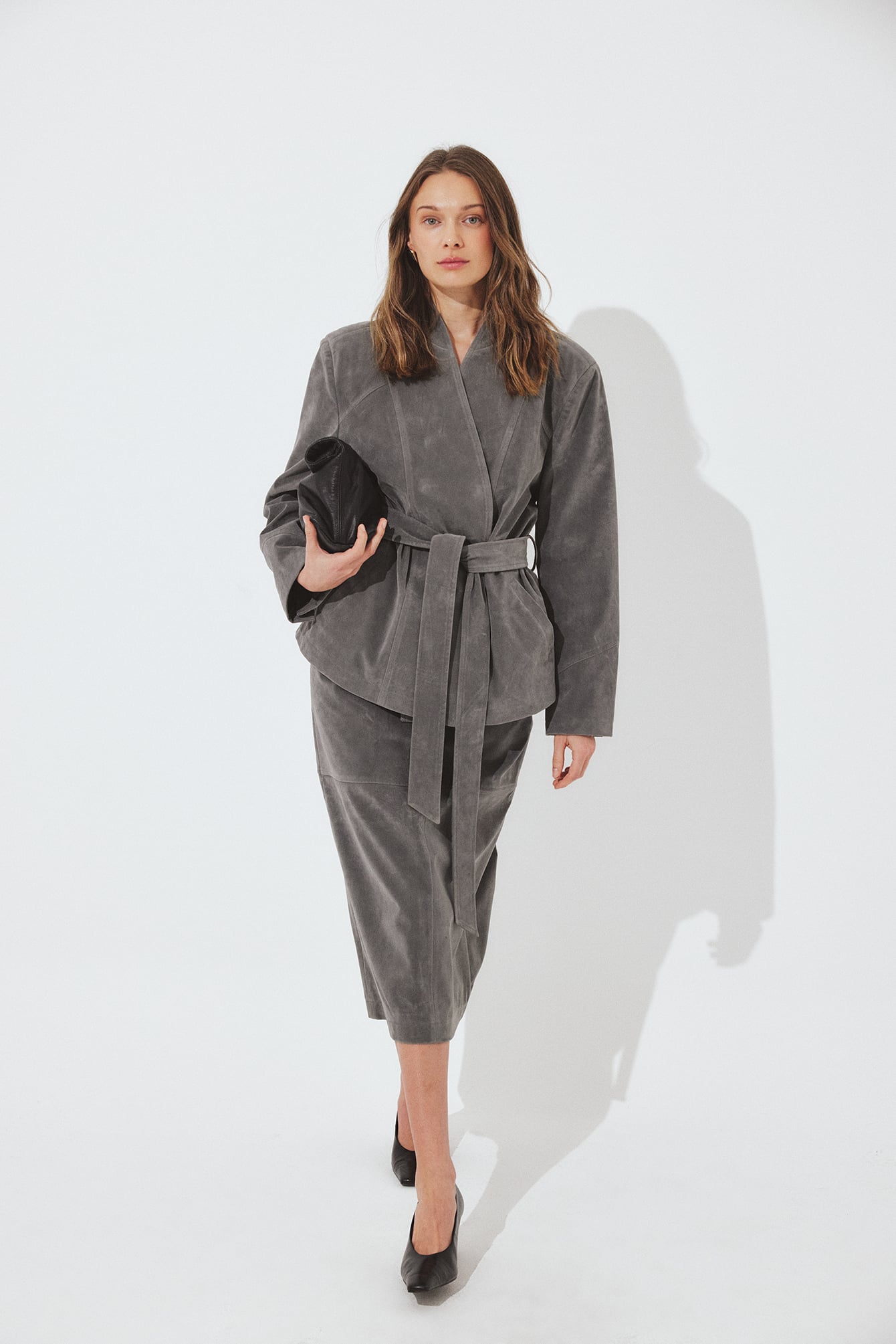 Short Faux Suede Tie Detail Jacket Grey | NA-KD