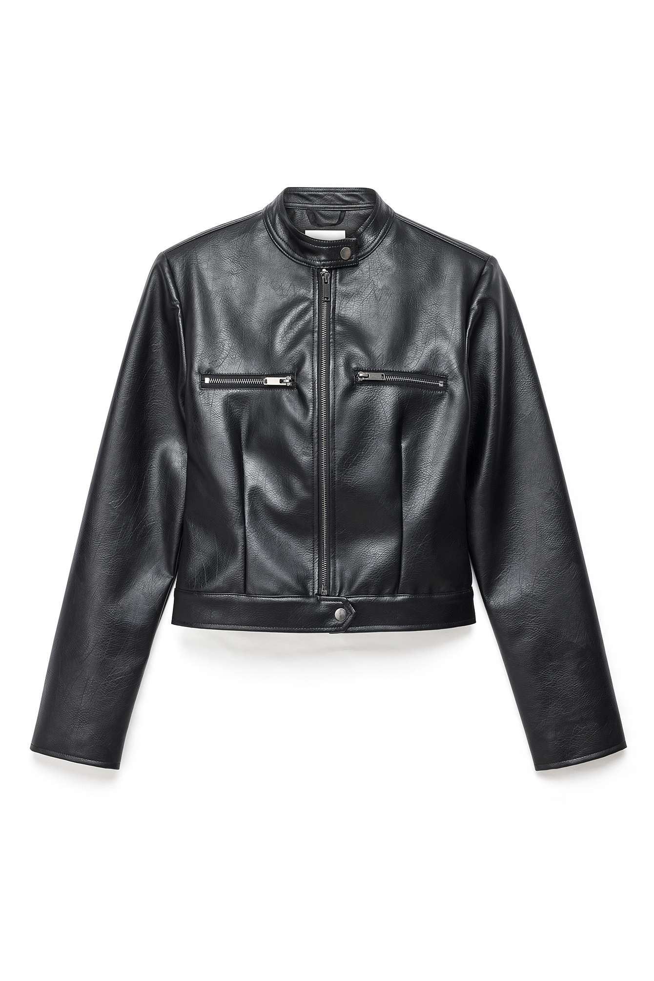 Black Short Fitted Pu Jacket