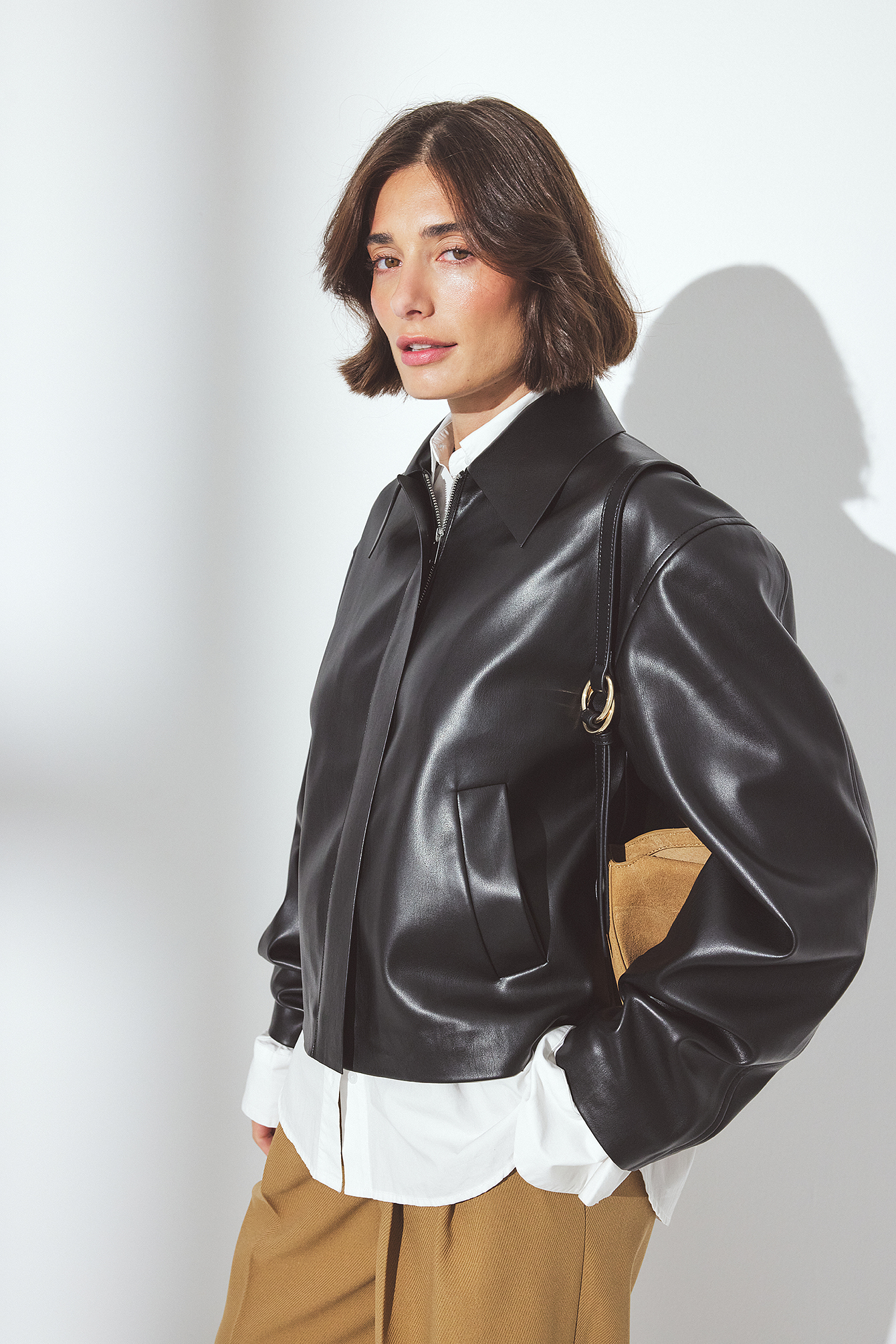 Button Detail Short Faux Leather Jacket Black | NA-KD