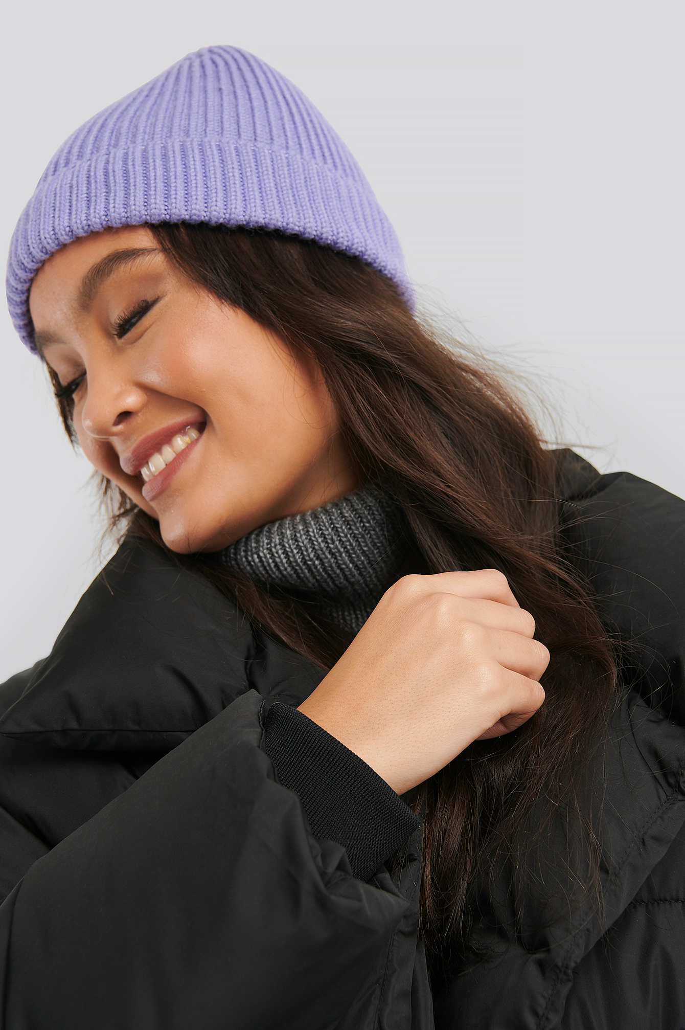 Short Ribbed Beanie Lilac