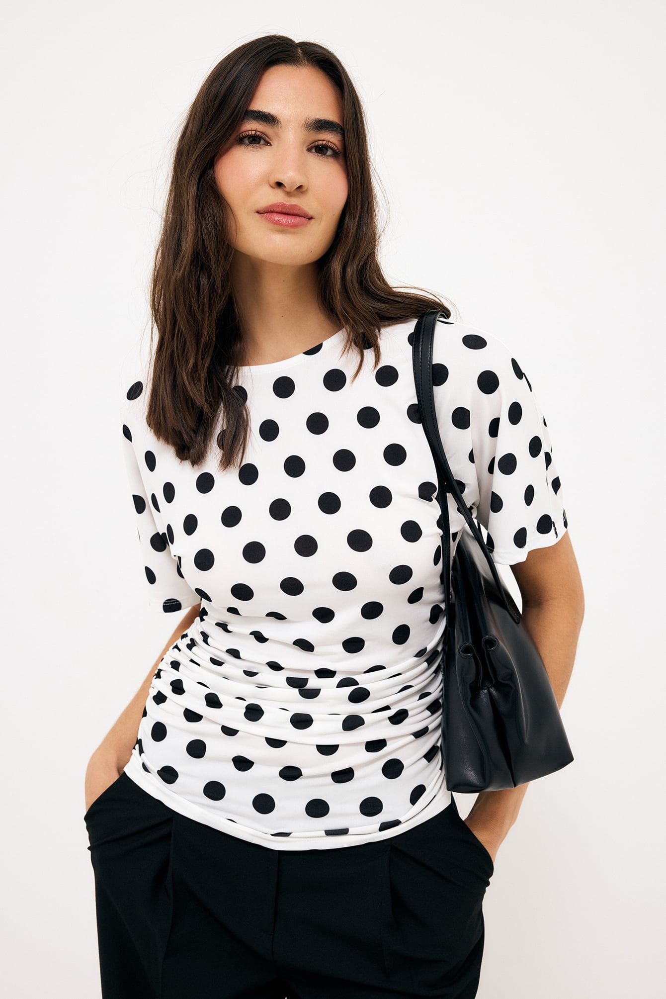 Top de jersey de manga corta - Ruched Tops - Dotted - XS - NA-KD / NAKD