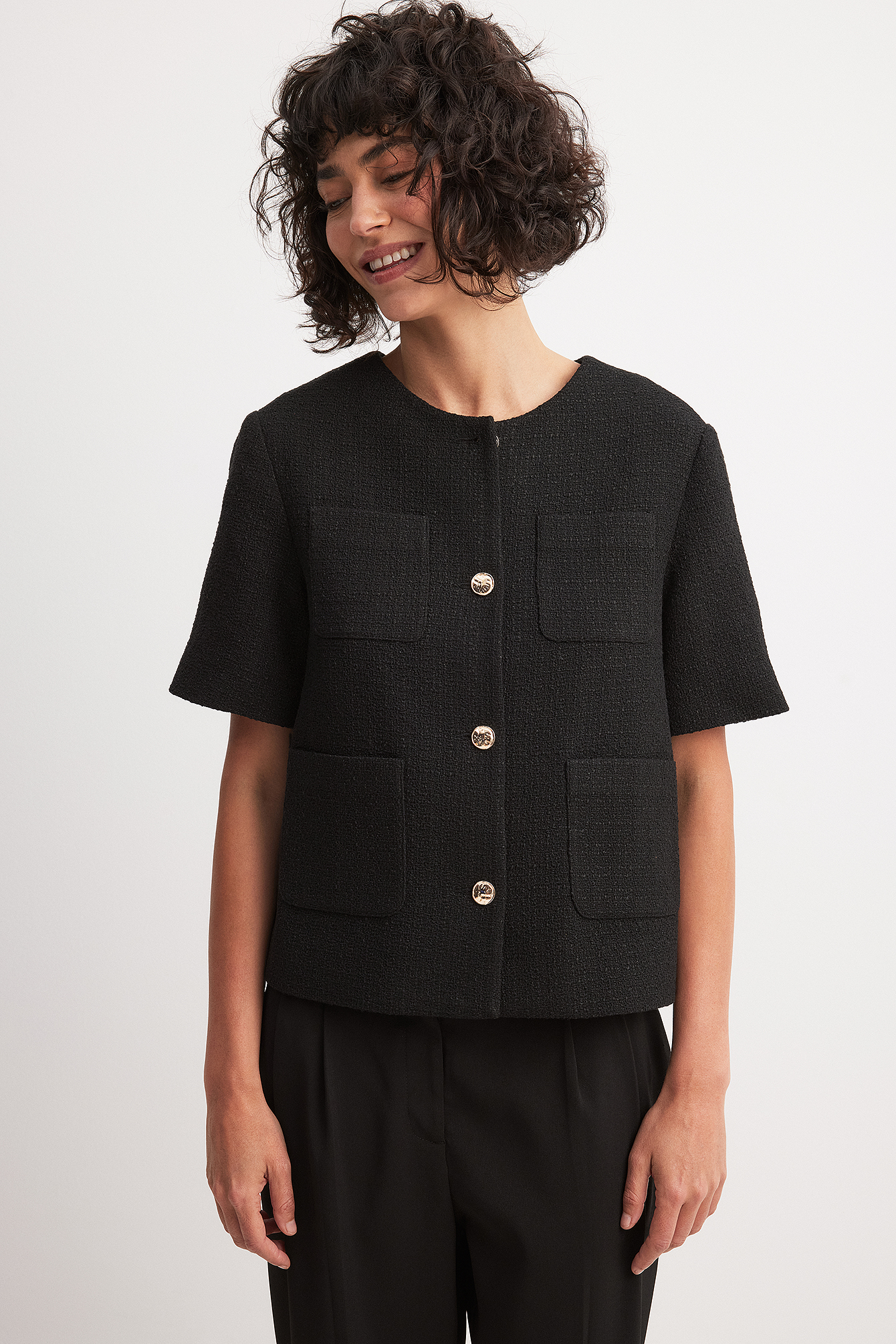 Damen Gekürzte Jacke Tweed Eleganter Kurzmantel für