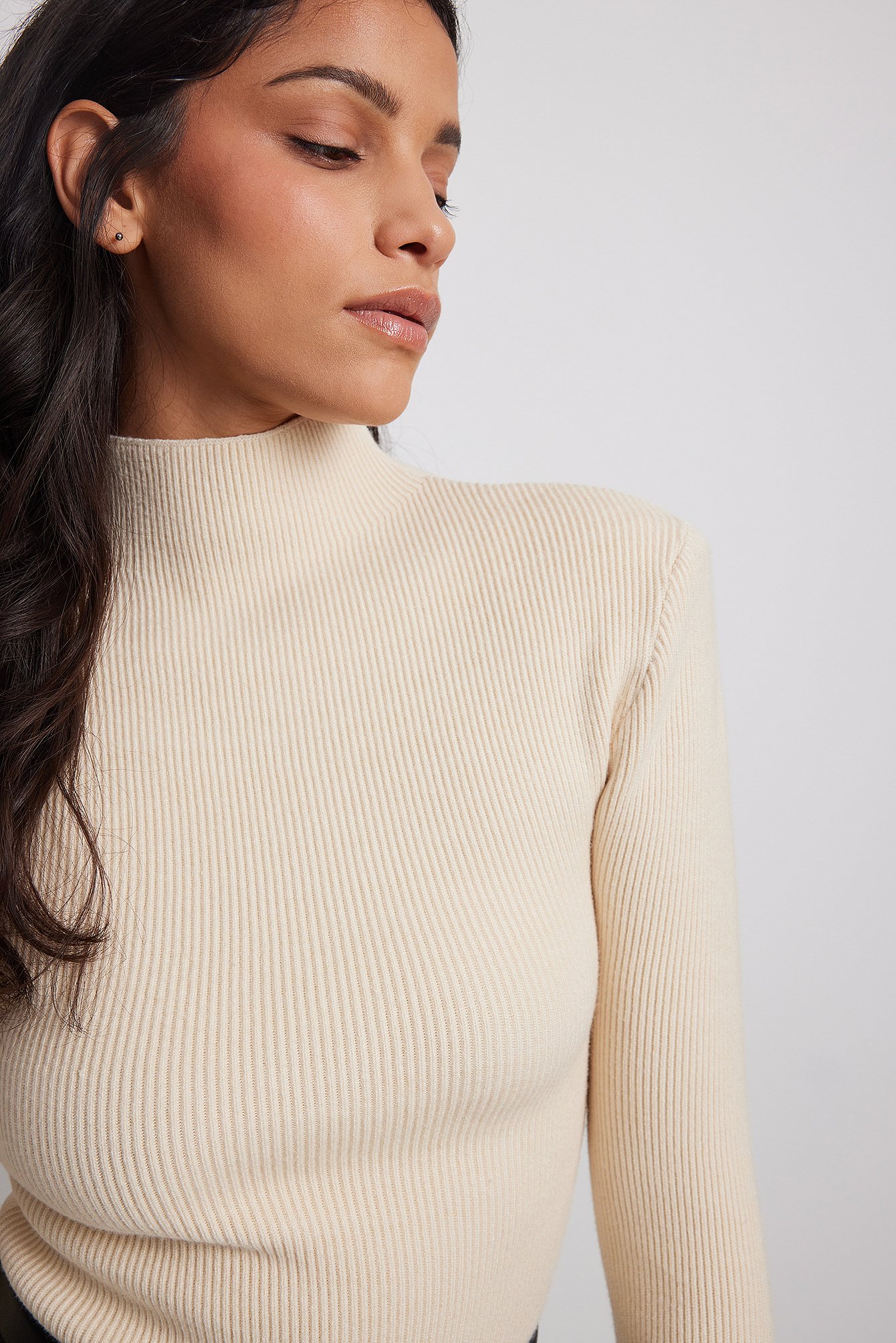 claire rose x na-kd shoulder padded ribbed sweater - offwhite