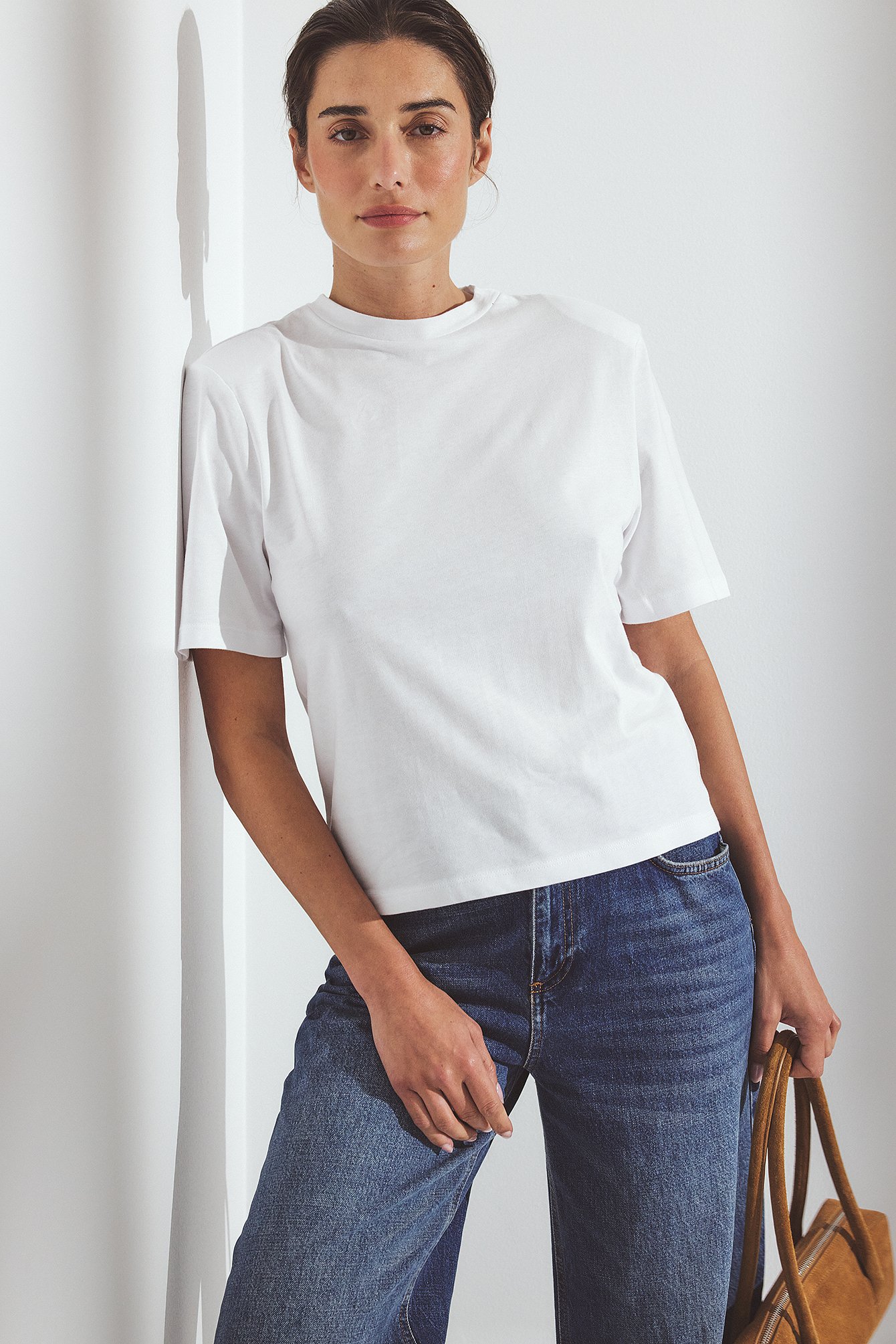 NA-KD Shoulderpad T-Shirt - T-Shirts - White - XL (EU 46) - NA-KD / NAKD