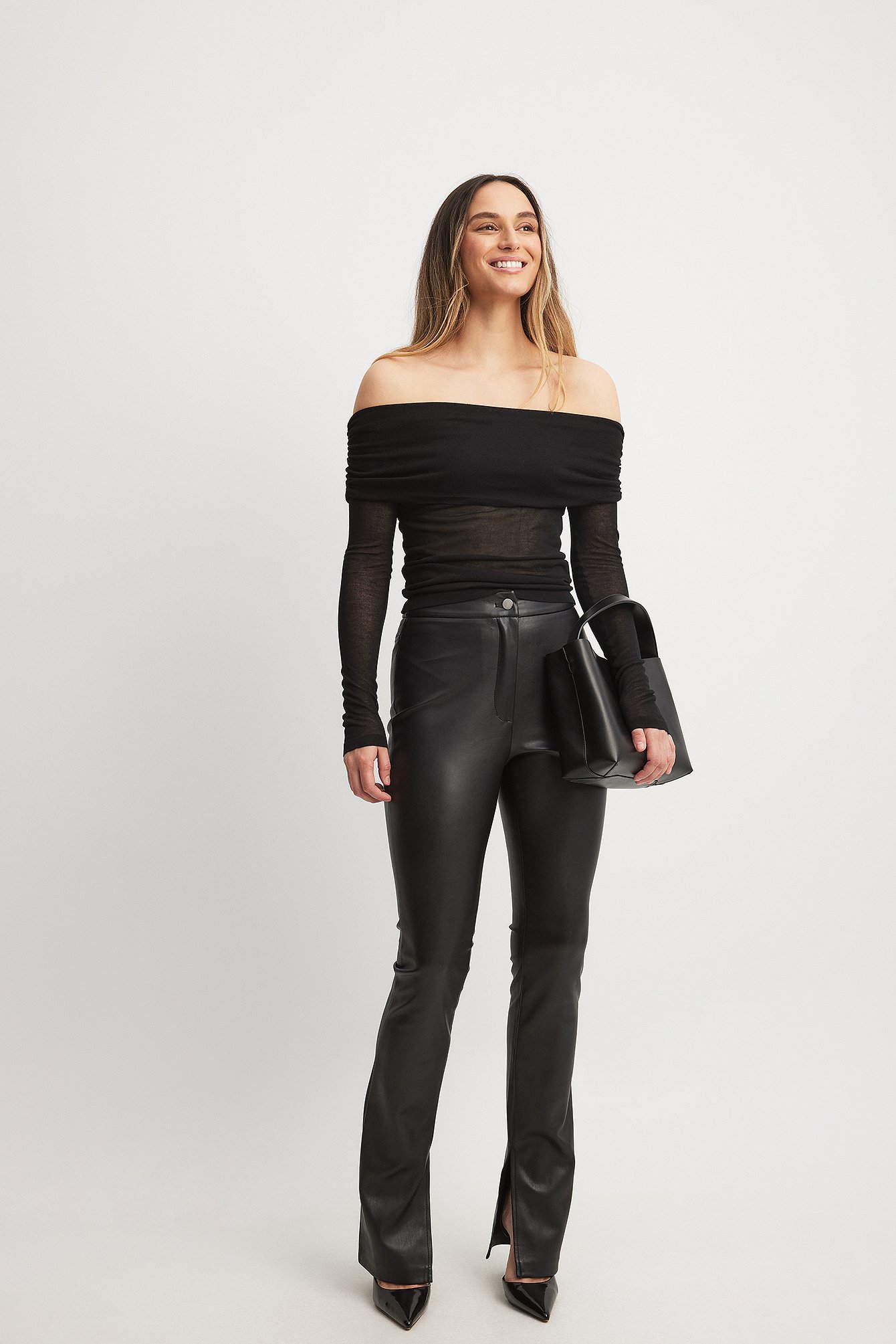 NA-KD - PU-leggings med sidesplitt - Leggings - Svart - EU 36 - NA-KD / NAKD