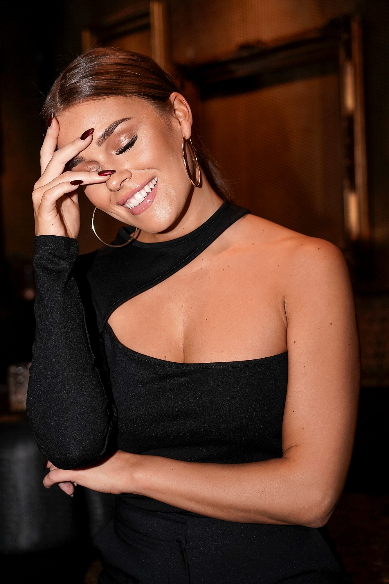 One Sleeve Cut Out Jersey Top Black