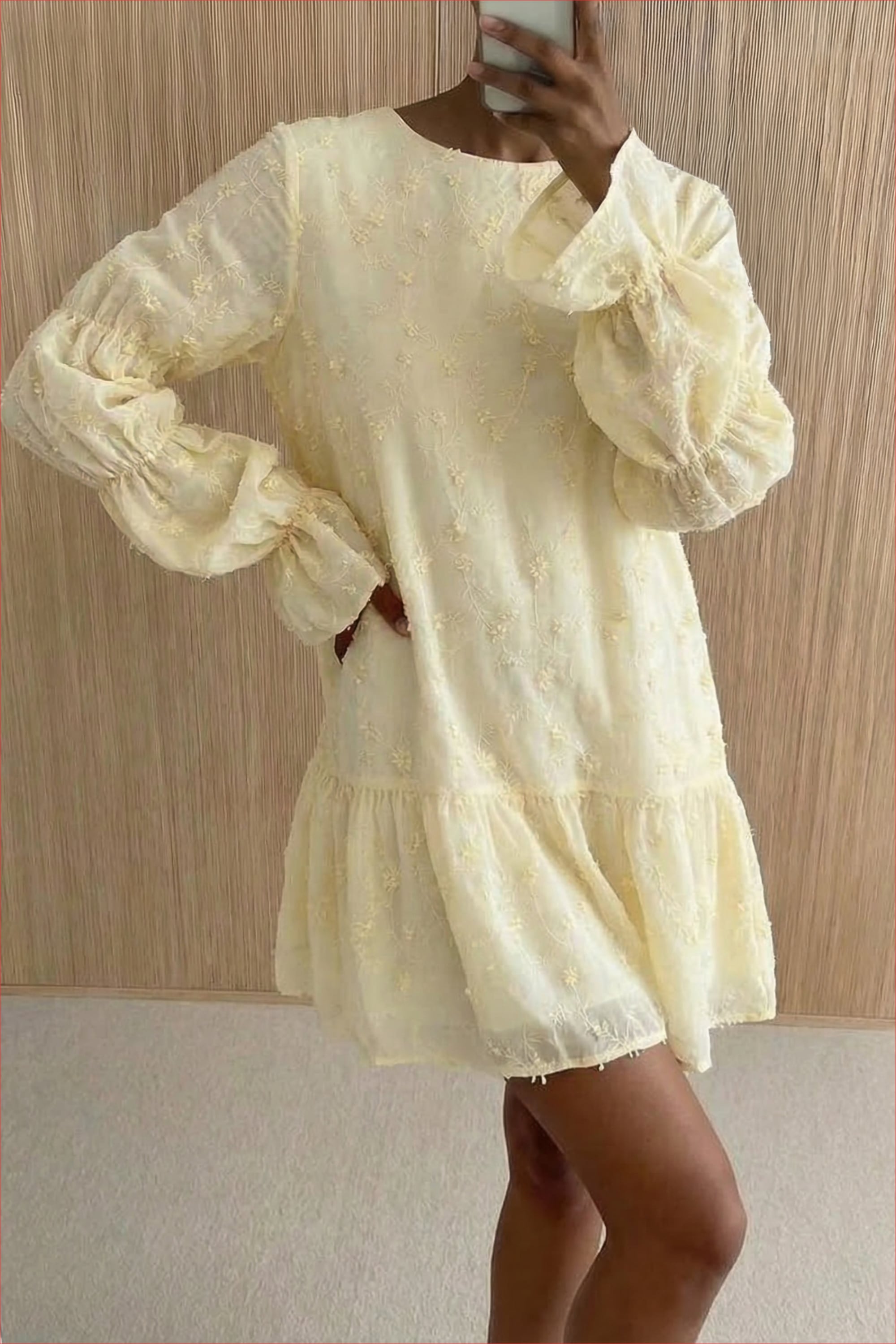 Light Yellow Sleeve Detail Deep Back Dress